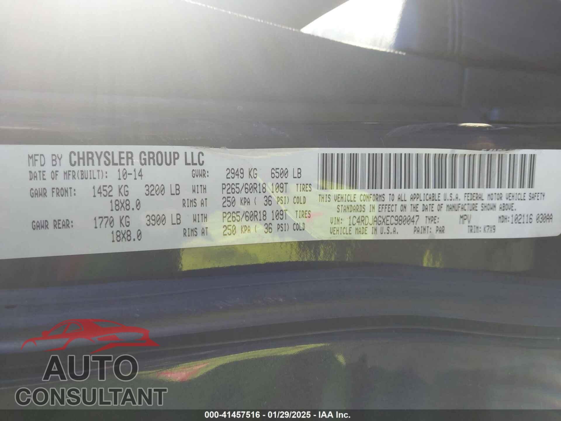 DODGE DURANGO 2014 - 1C4RDJAGXEC980047