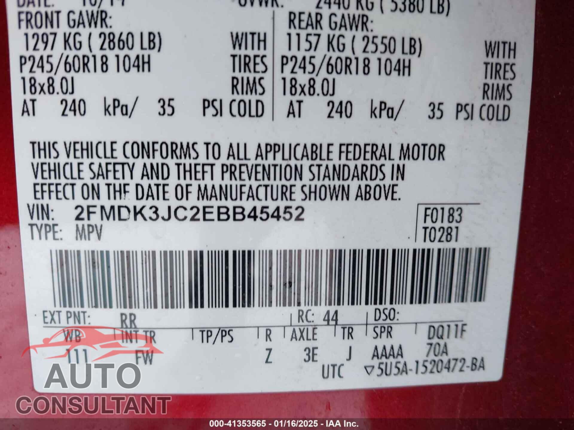 FORD EDGE 2014 - 2FMDK3JC2EBB45452