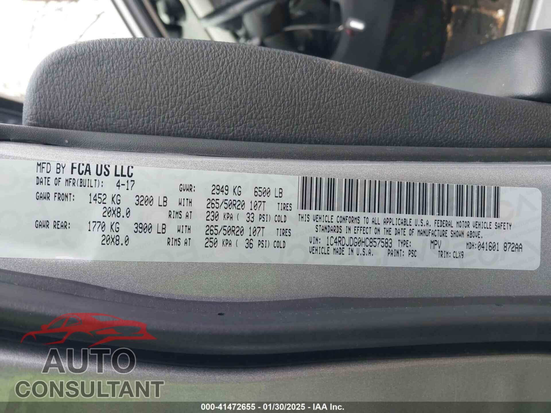 DODGE DURANGO 2017 - 1C4RDJDG0HC857583