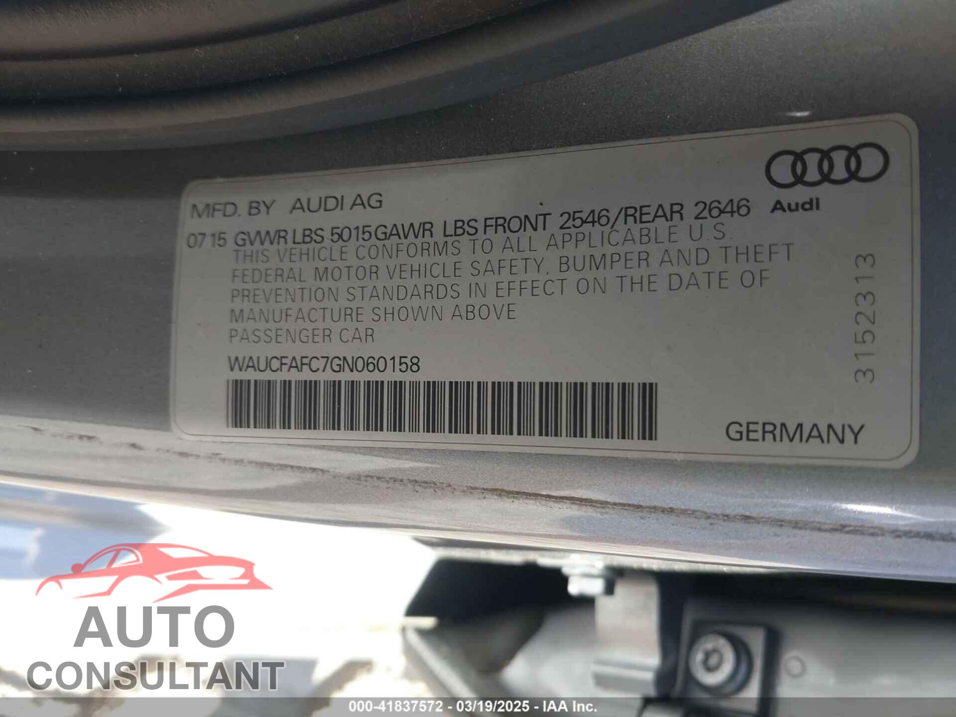 AUDI A6 2016 - WAUCFAFC7GN060158