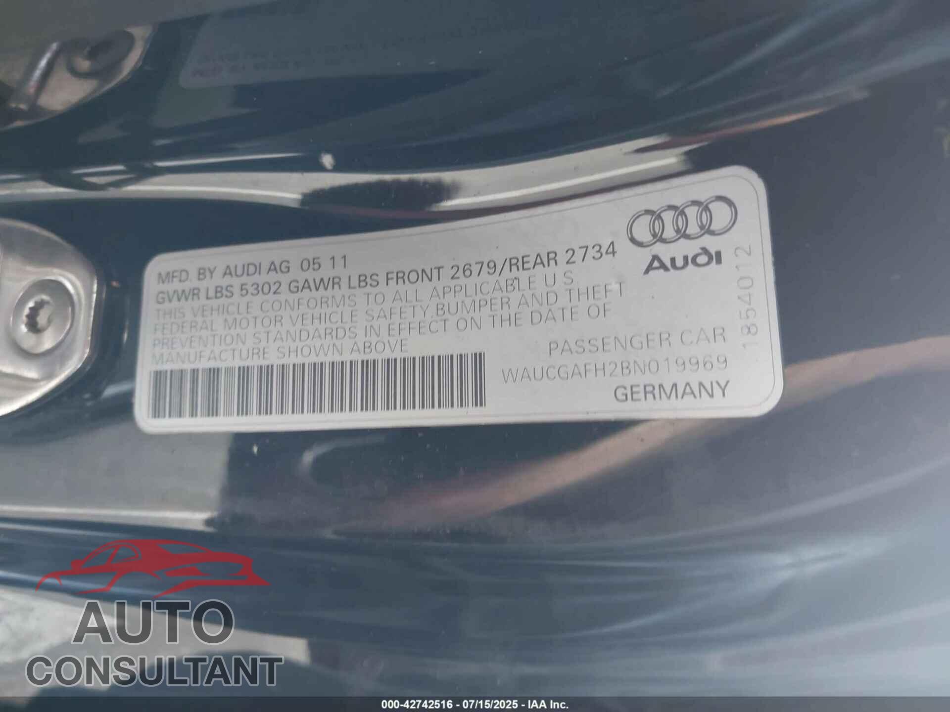 AUDI S5 2011 - WAUCGAFH2BN019969