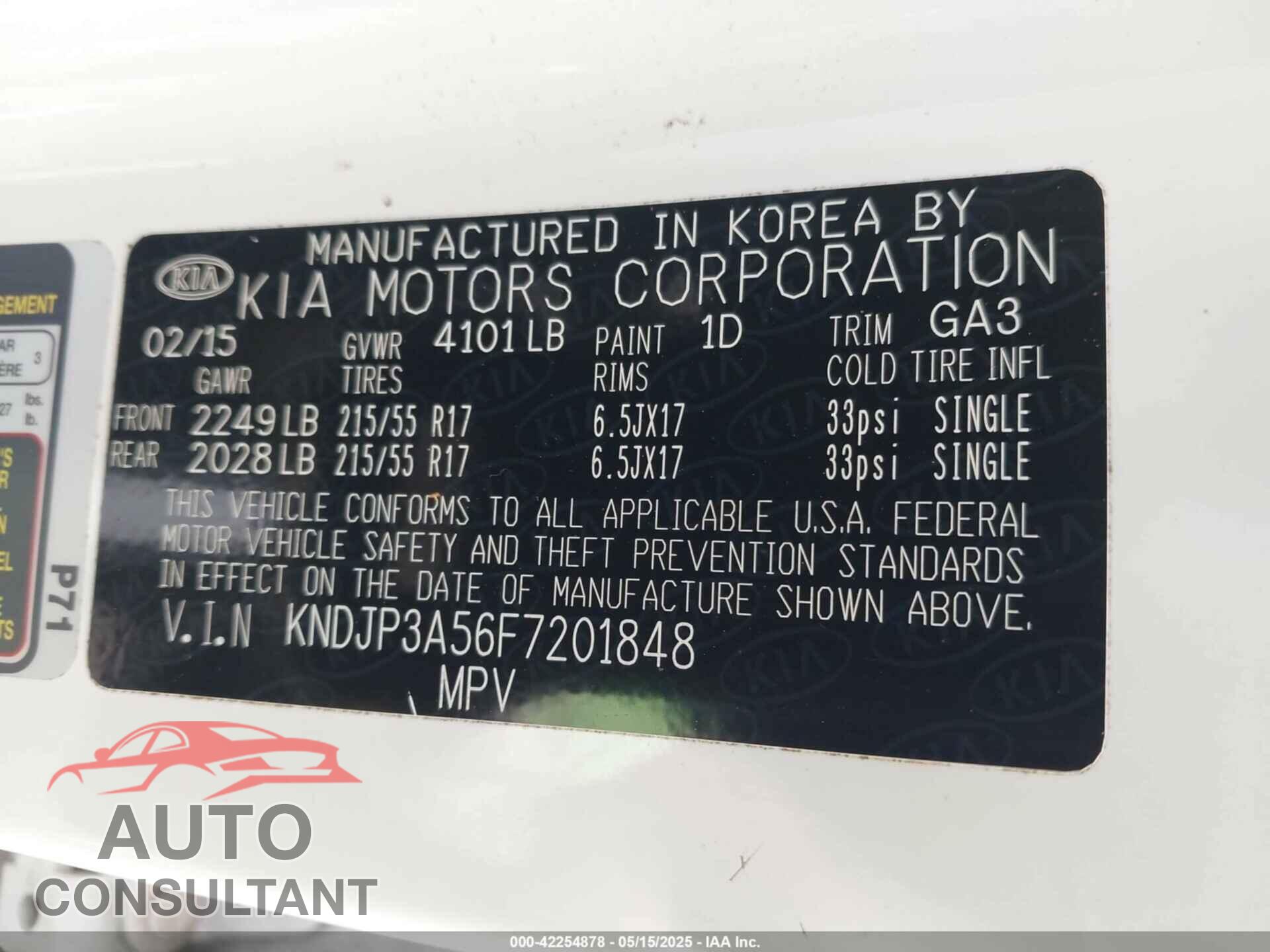 KIA SOUL 2015 - KNDJP3A56F7201848