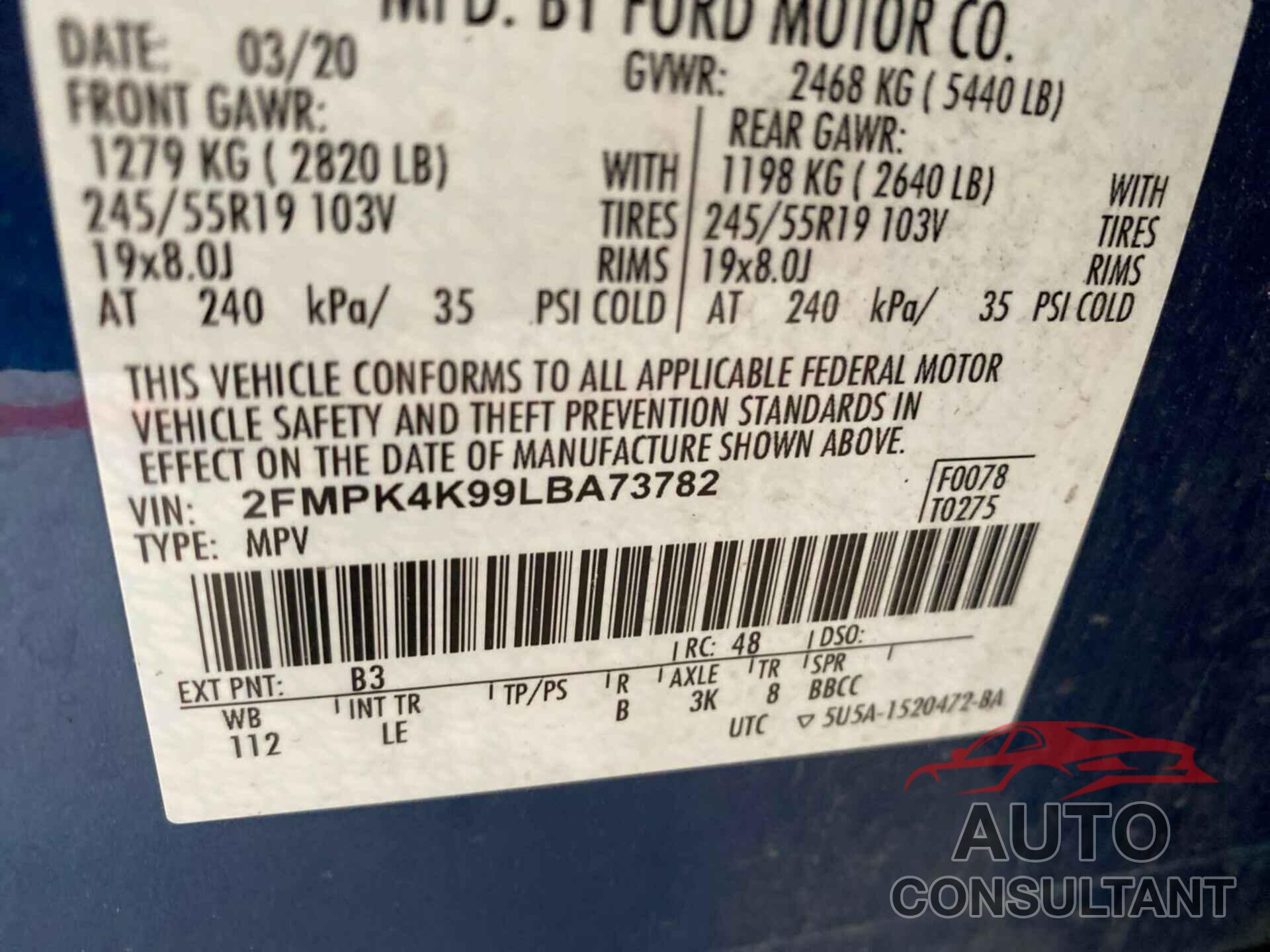FORD EDGE 2020 - 2FMPK4K99LBA73782