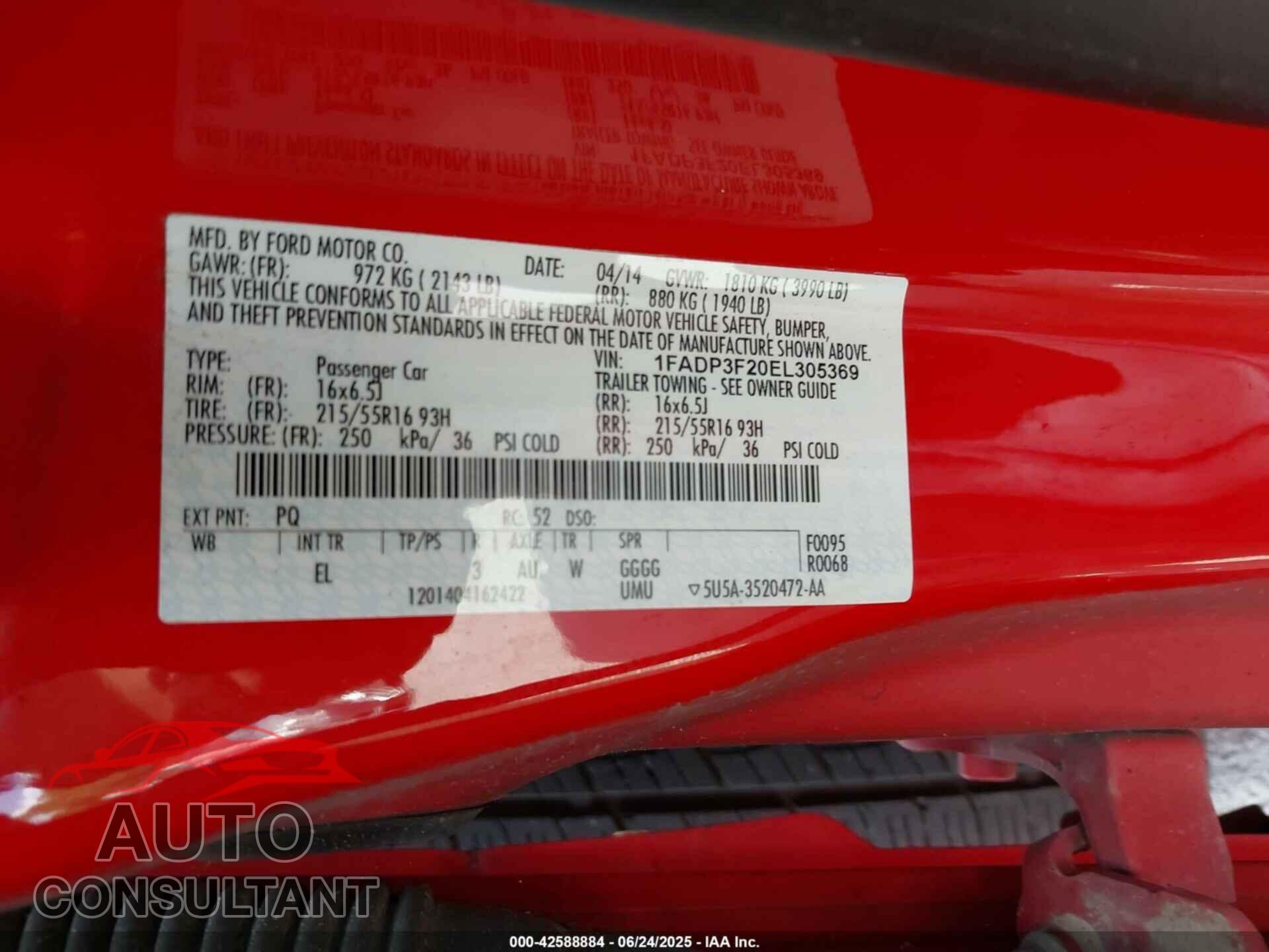 FORD FOCUS 2014 - 1FADP3F20EL305369
