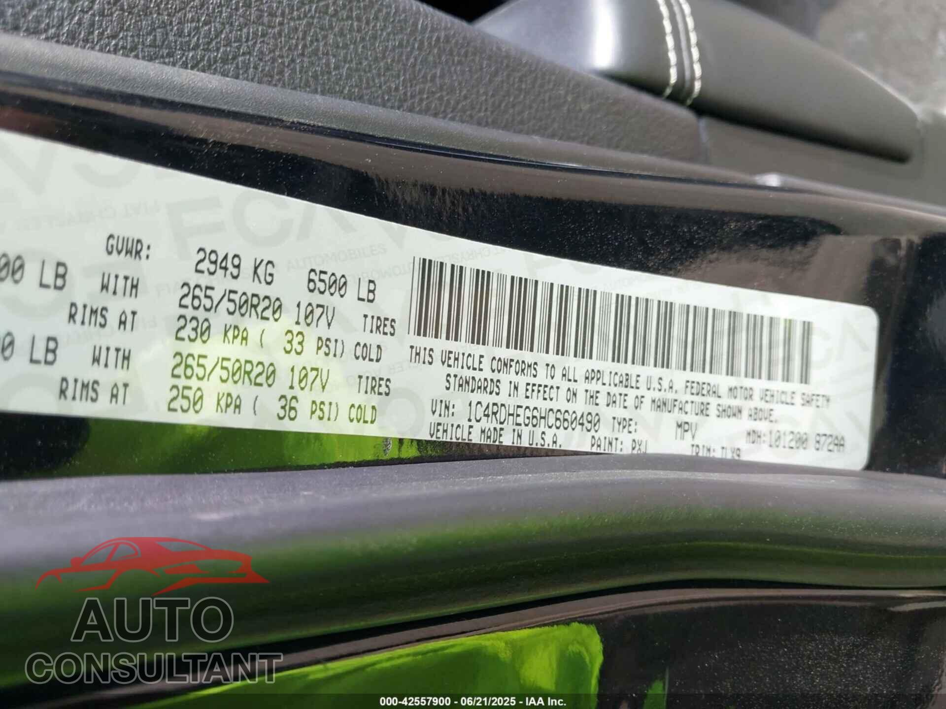 DODGE DURANGO 2017 - 1C4RDHEG6HC660490