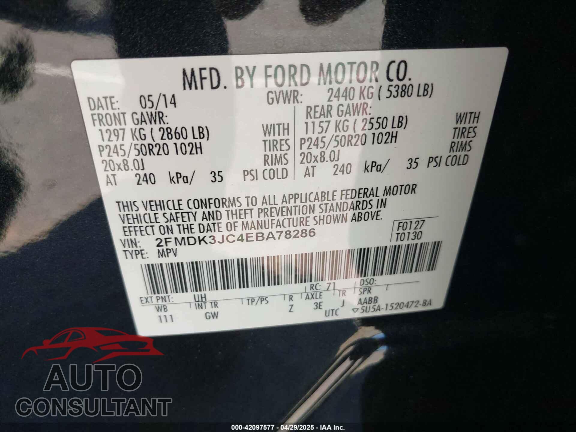 FORD EDGE 2014 - 2FMDK3JC4EBA78286