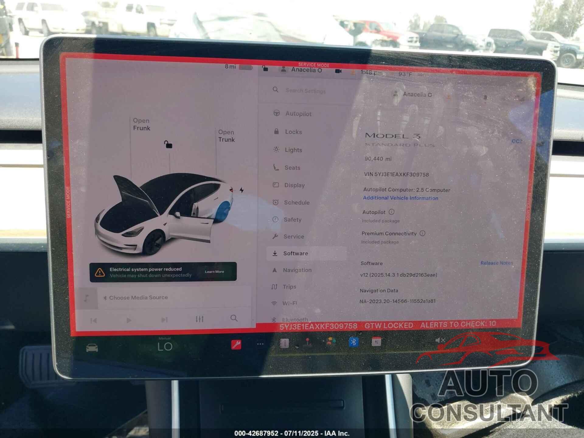 TESLA MODEL 3 2019 - 5YJ3E1EAXKF309758