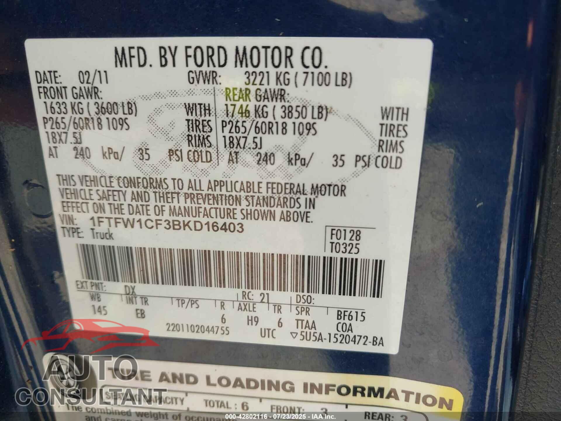 FORD F-150 2011 - 1FTFW1CF2BKD16403