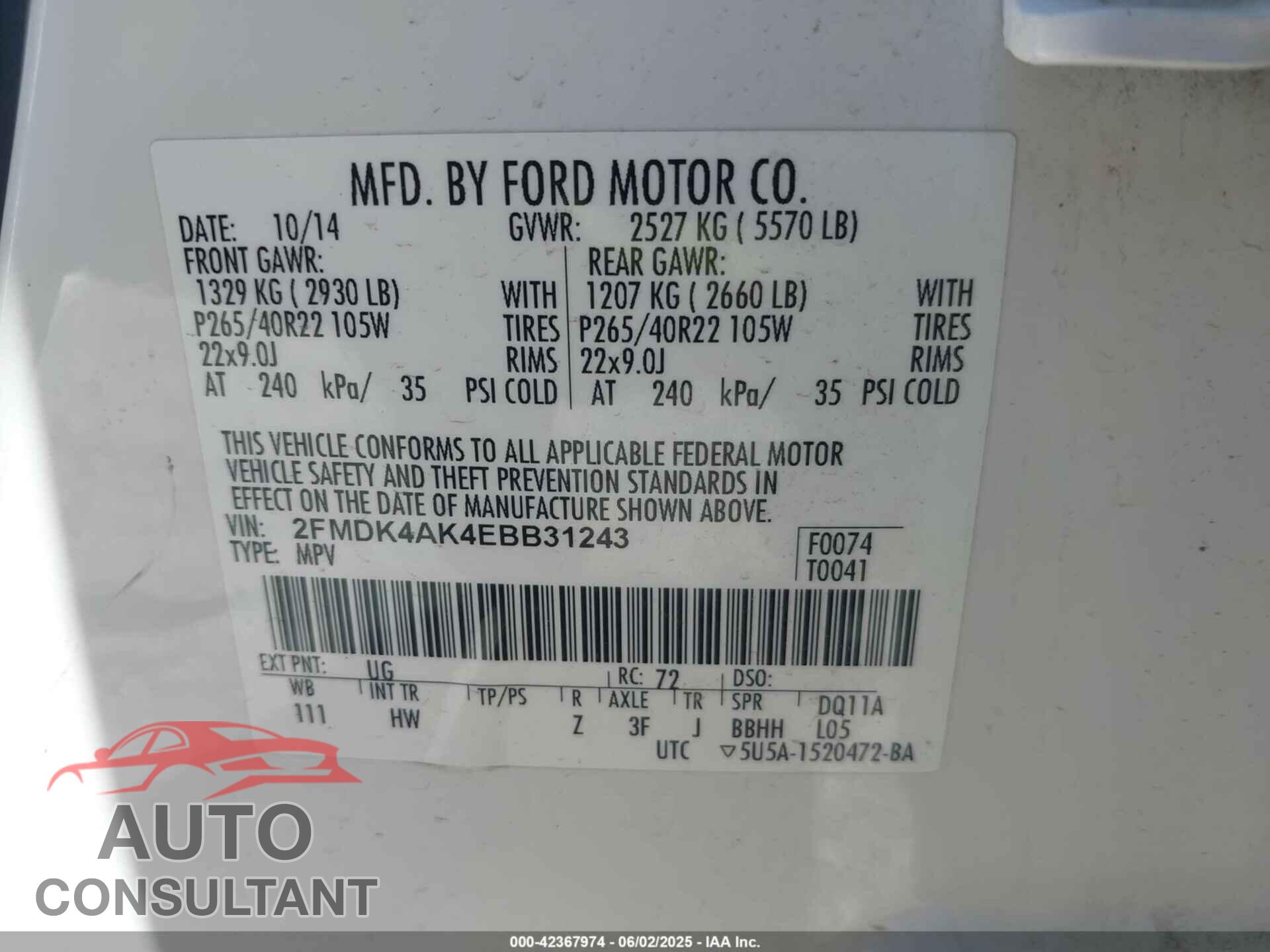 FORD EDGE 2014 - 2FMDK4AK4EBB31243