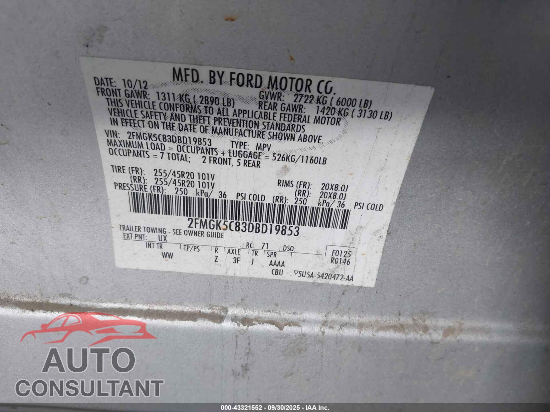 FORD FLEX 2013 - 2FMGK5C83DBD19853