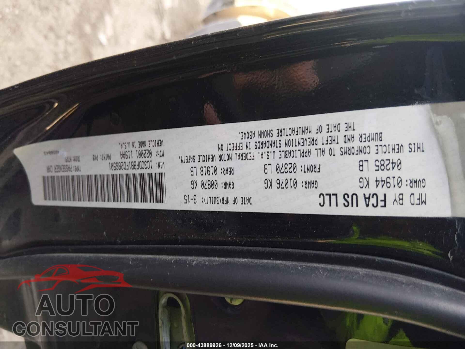 DODGE DART 2015 - 1C3CDFBB1FD286501