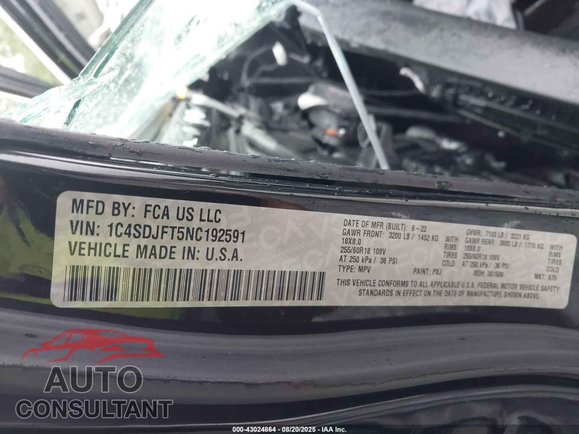 DODGE DURANGO 2022 - 1C4SDJFT5NC192591