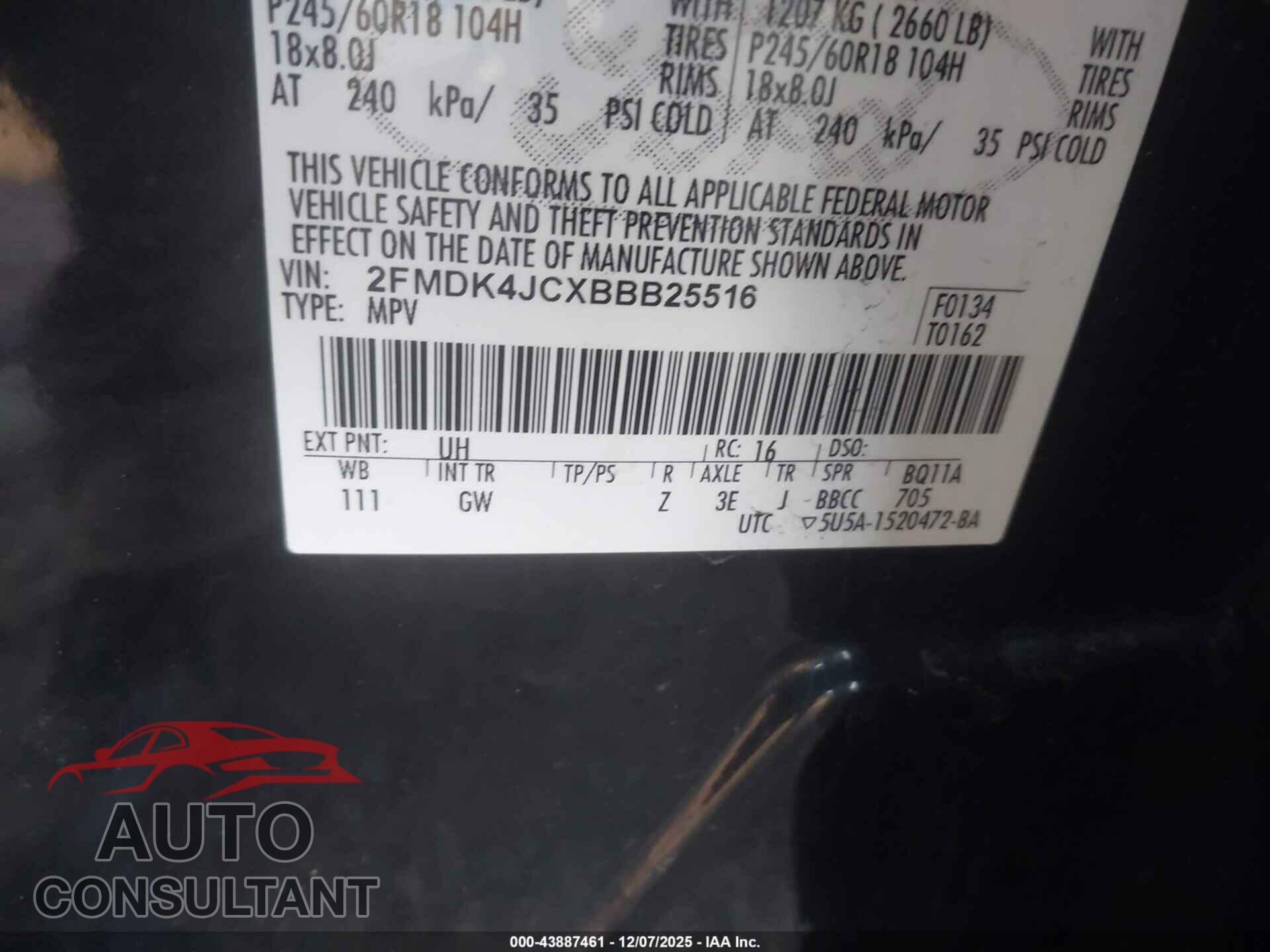 FORD EDGE 2011 - 2FMDK4JCXBBB25516