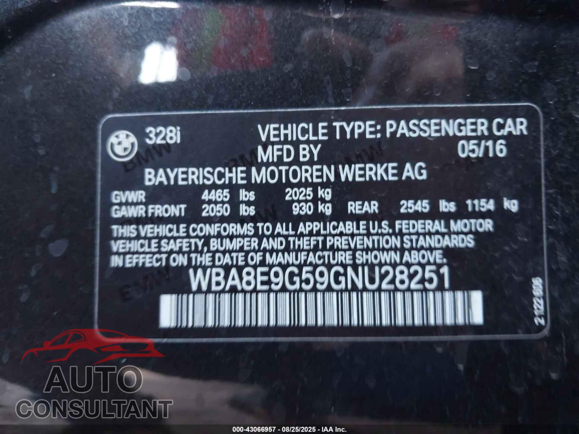 BMW 328I 2016 - WBA8E9G59GNU28251