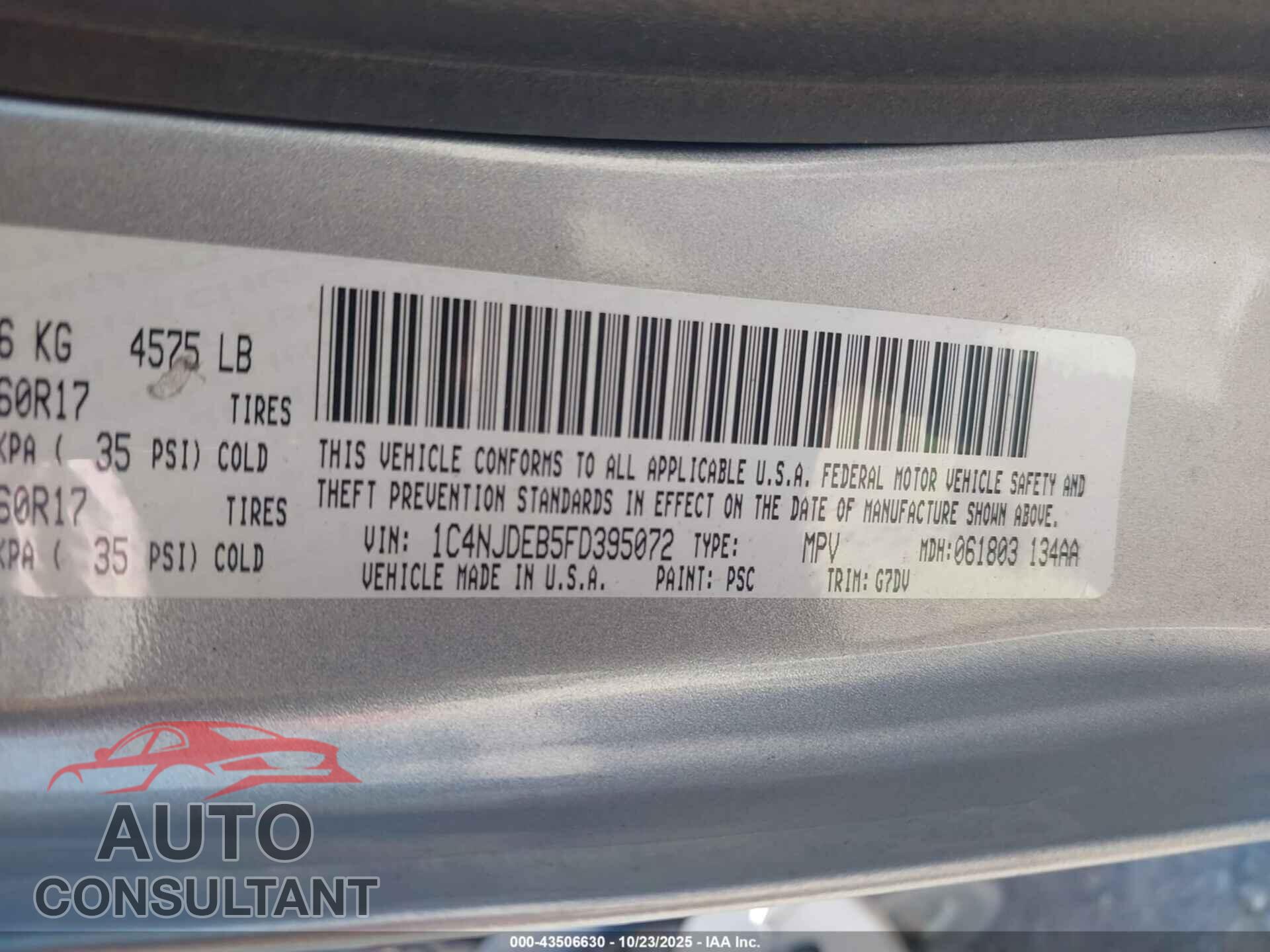 JEEP COMPASS 2015 - 1C4NJDEB5FD395072