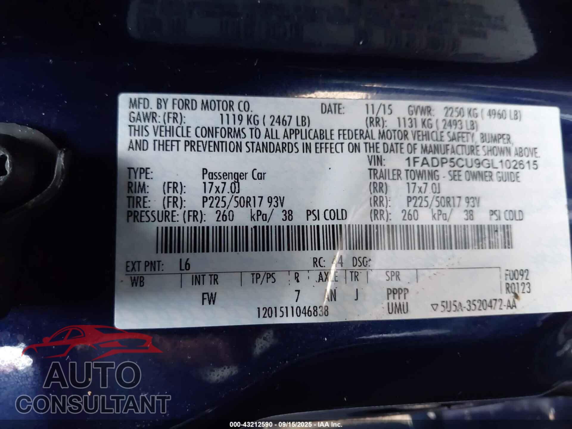 FORD C-MAX ENERGI 2016 - 1FADP5CU9GL102615