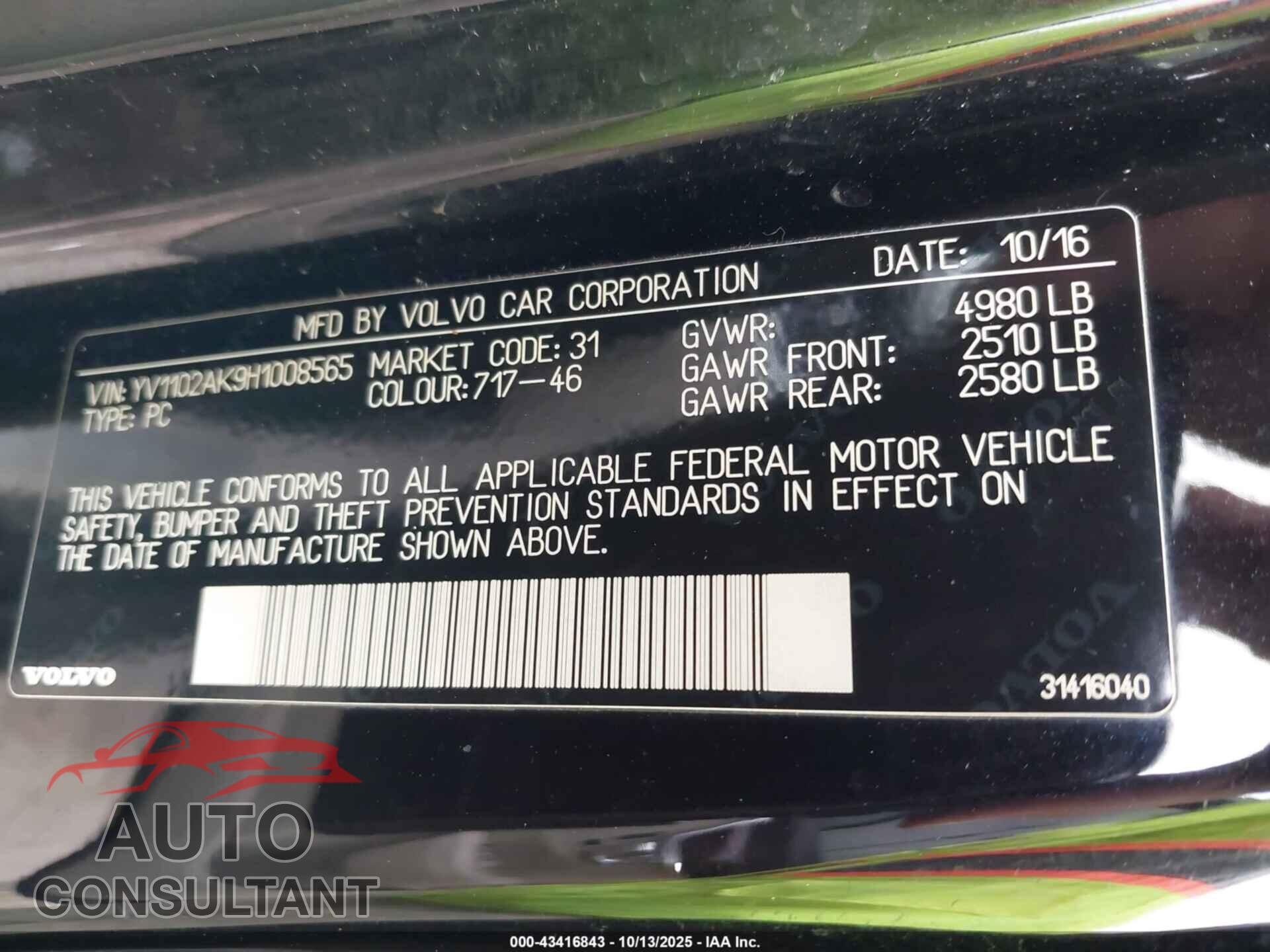 VOLVO S90 2017 - YV1102AK9H1008565