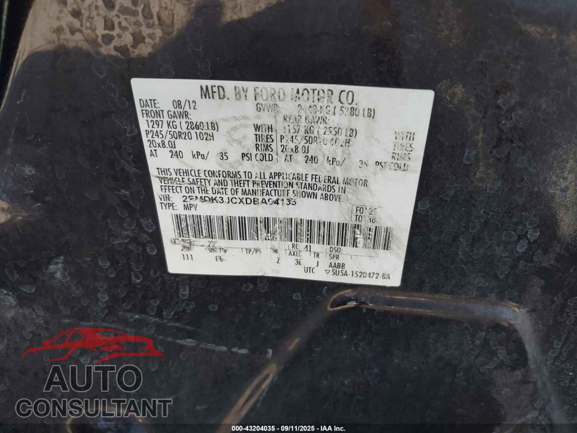 FORD EDGE 2013 - 2FMDK3JCXDBA94135