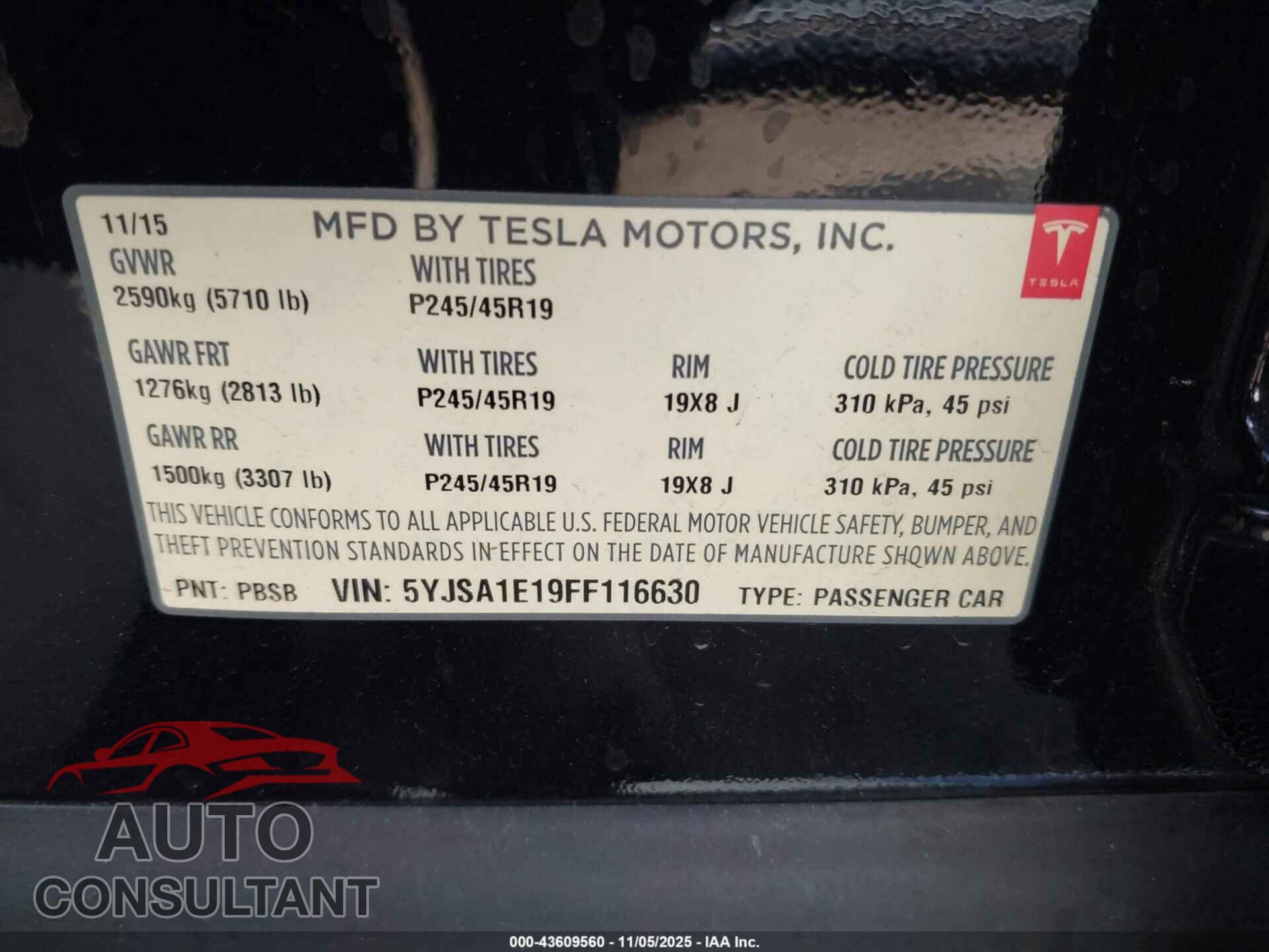 TESLA MODEL S 2015 - 5YJSA1E19FF116630