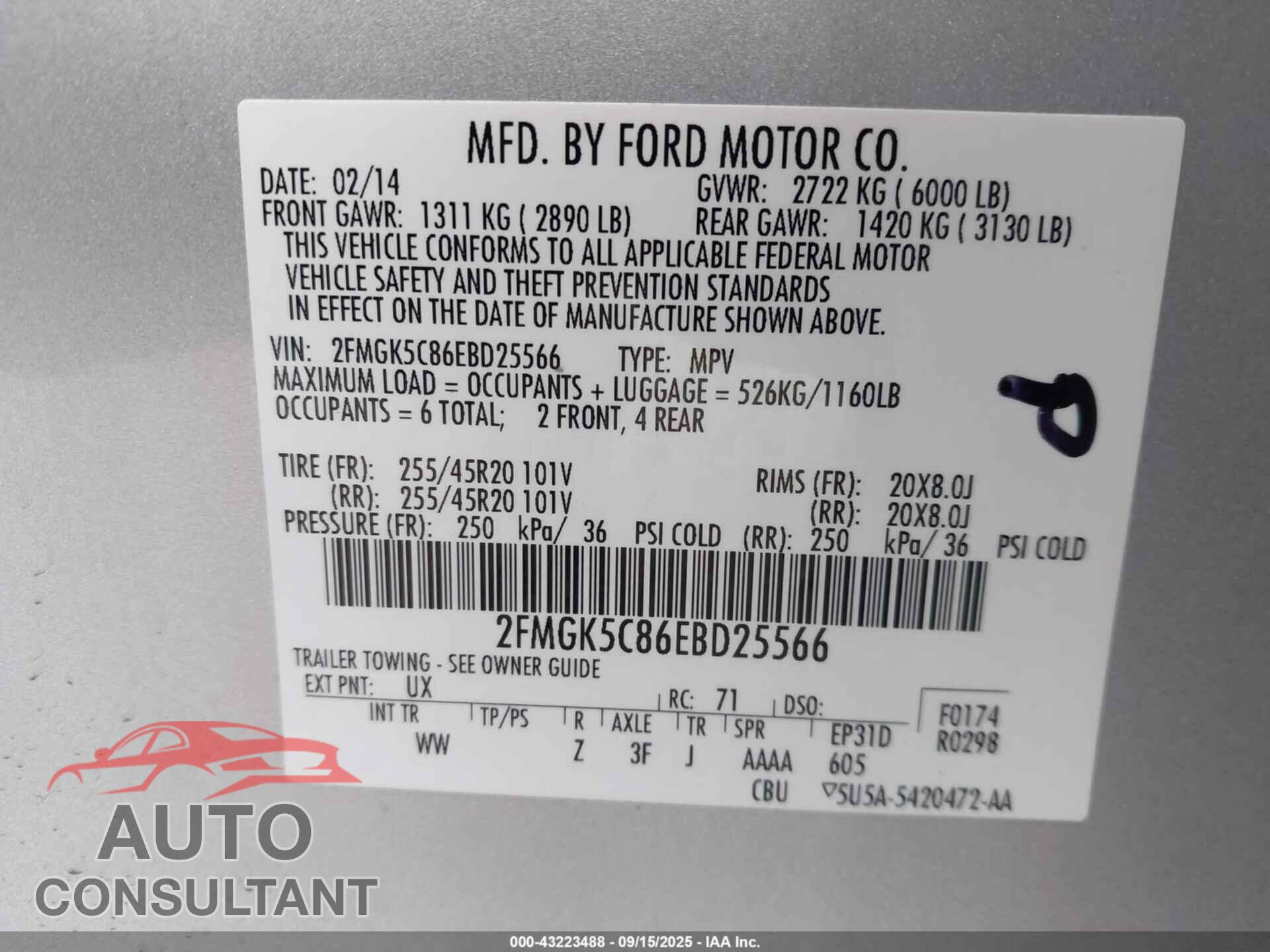 FORD FLEX 2014 - 2FMGK5C86EBD25566