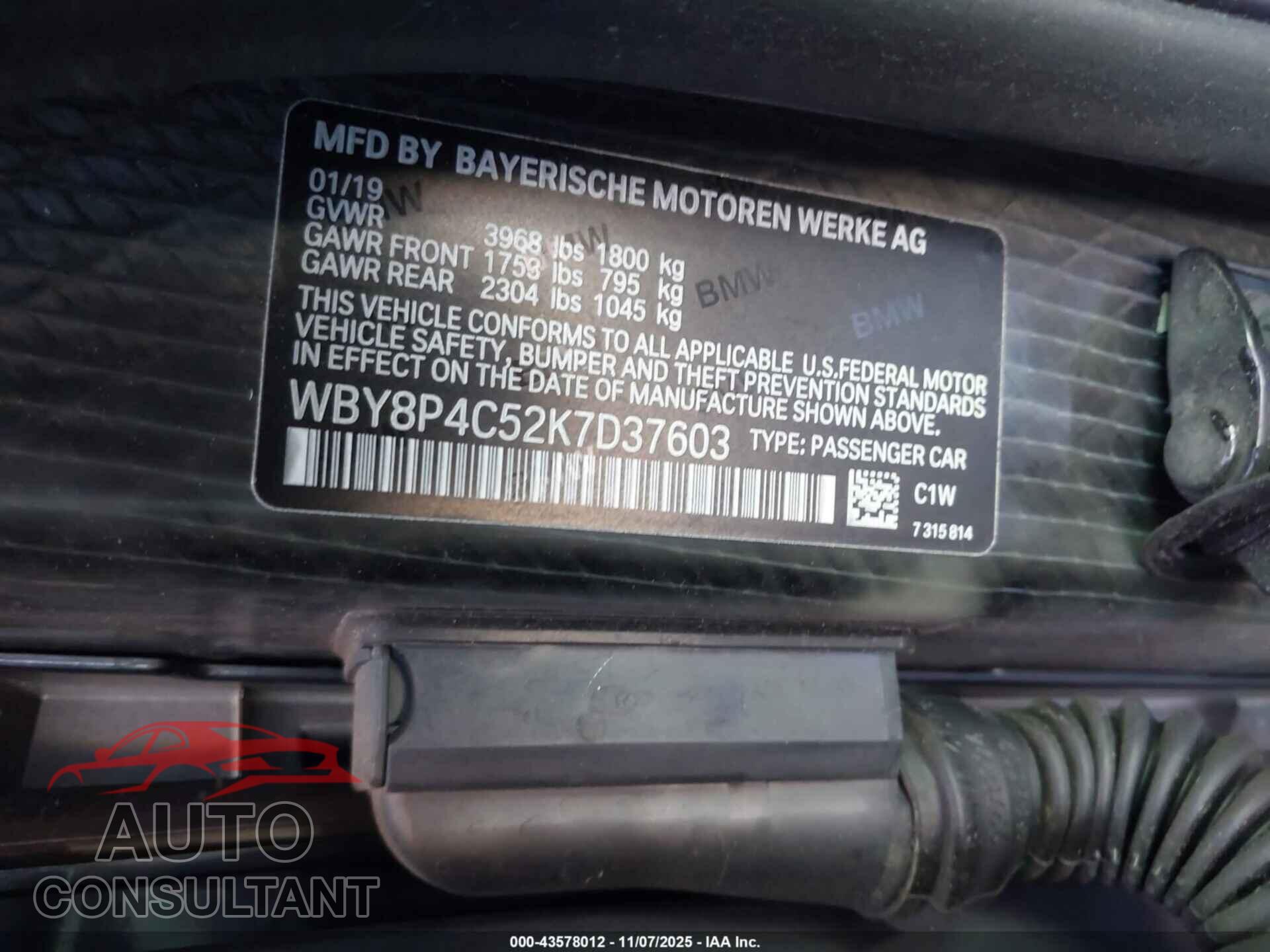 BMW I3 2019 - WBY8P4C52K7D37603