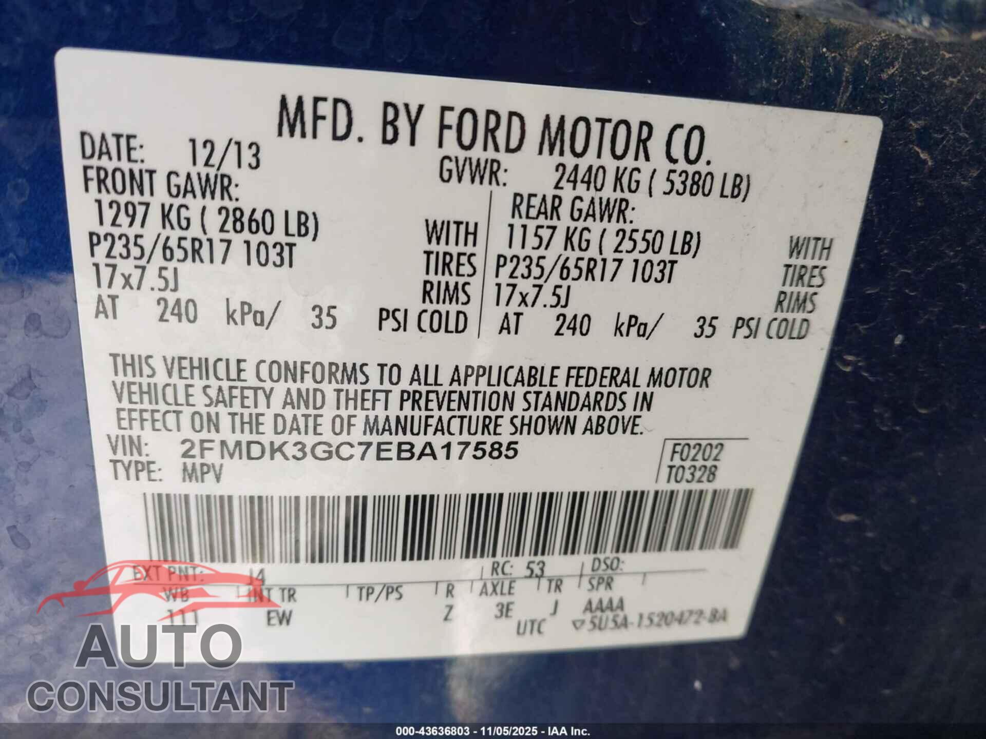 FORD EDGE 2014 - 2FMDK3GC7EBA17585