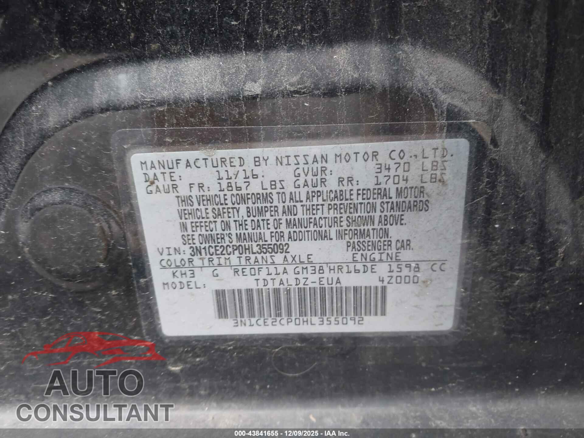 NISSAN VERSA NOTE 2017 - 3N1CE2CP0HL355092