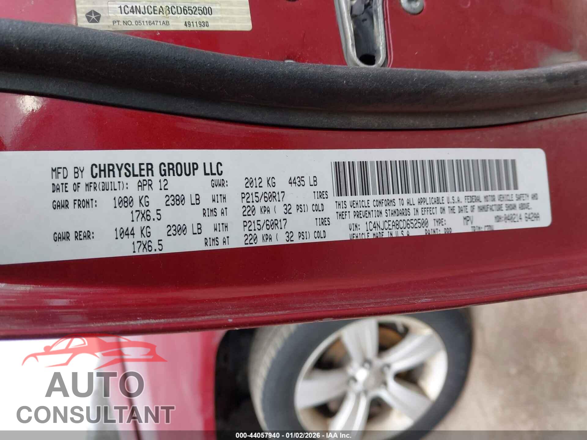 JEEP COMPASS 2012 - 1C4NJCEA8CD652500