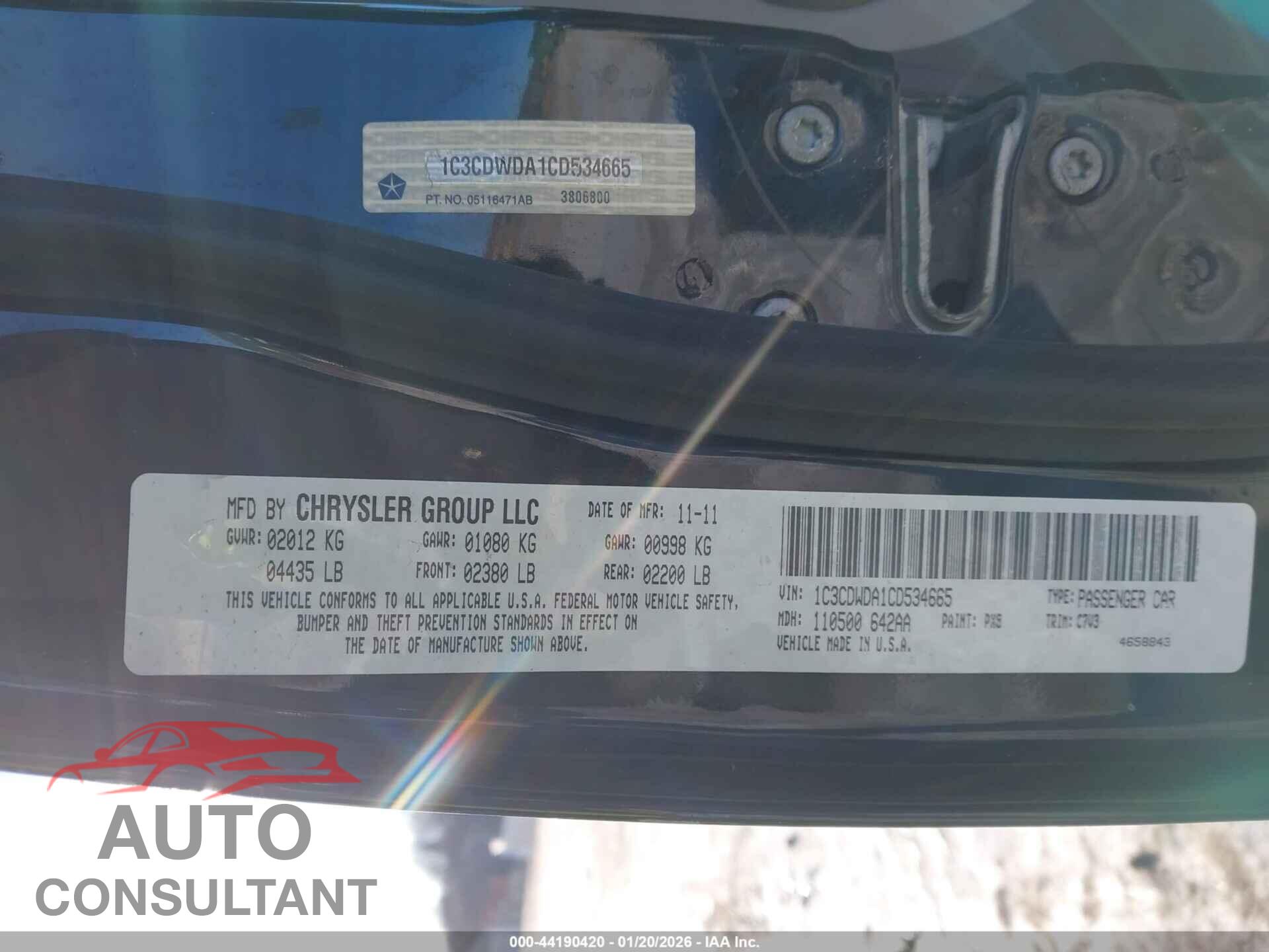 DODGE CALIBER 2012 - 1C3CDWDA1CD534665