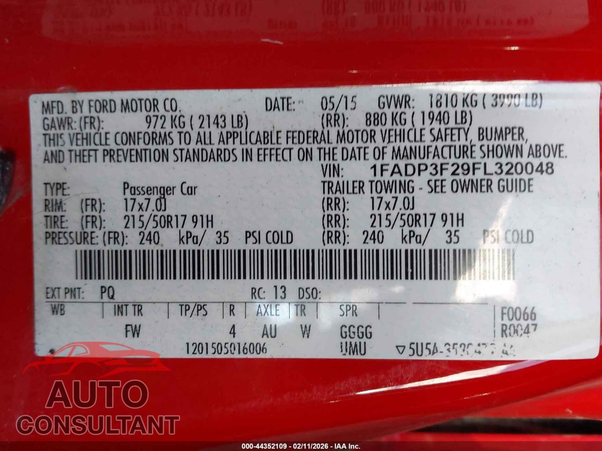 FORD FOCUS 2015 - 1FADP3F29FL320048