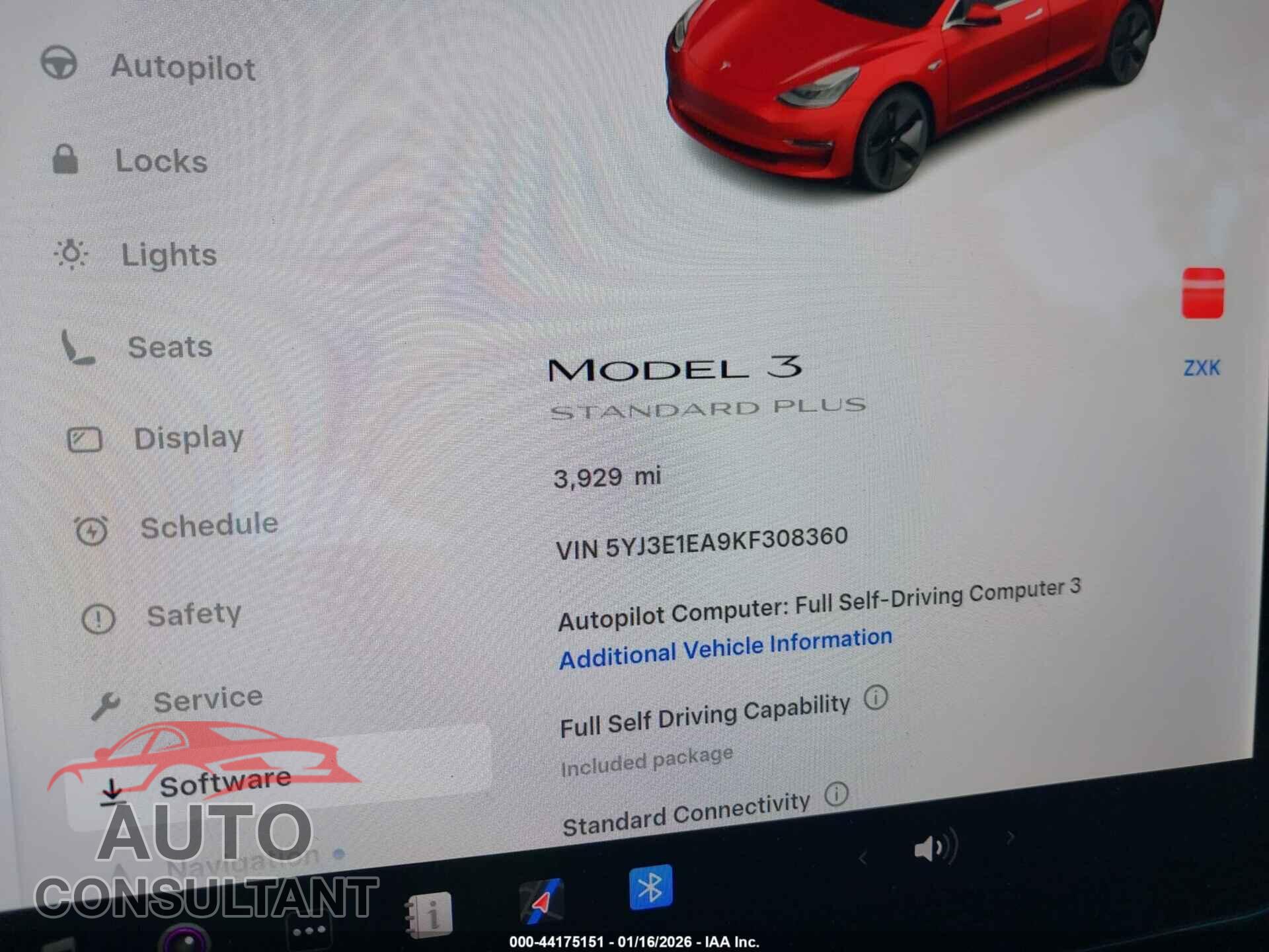 TESLA MODEL 3 2019 - 5YJ3E1EA9KF308360