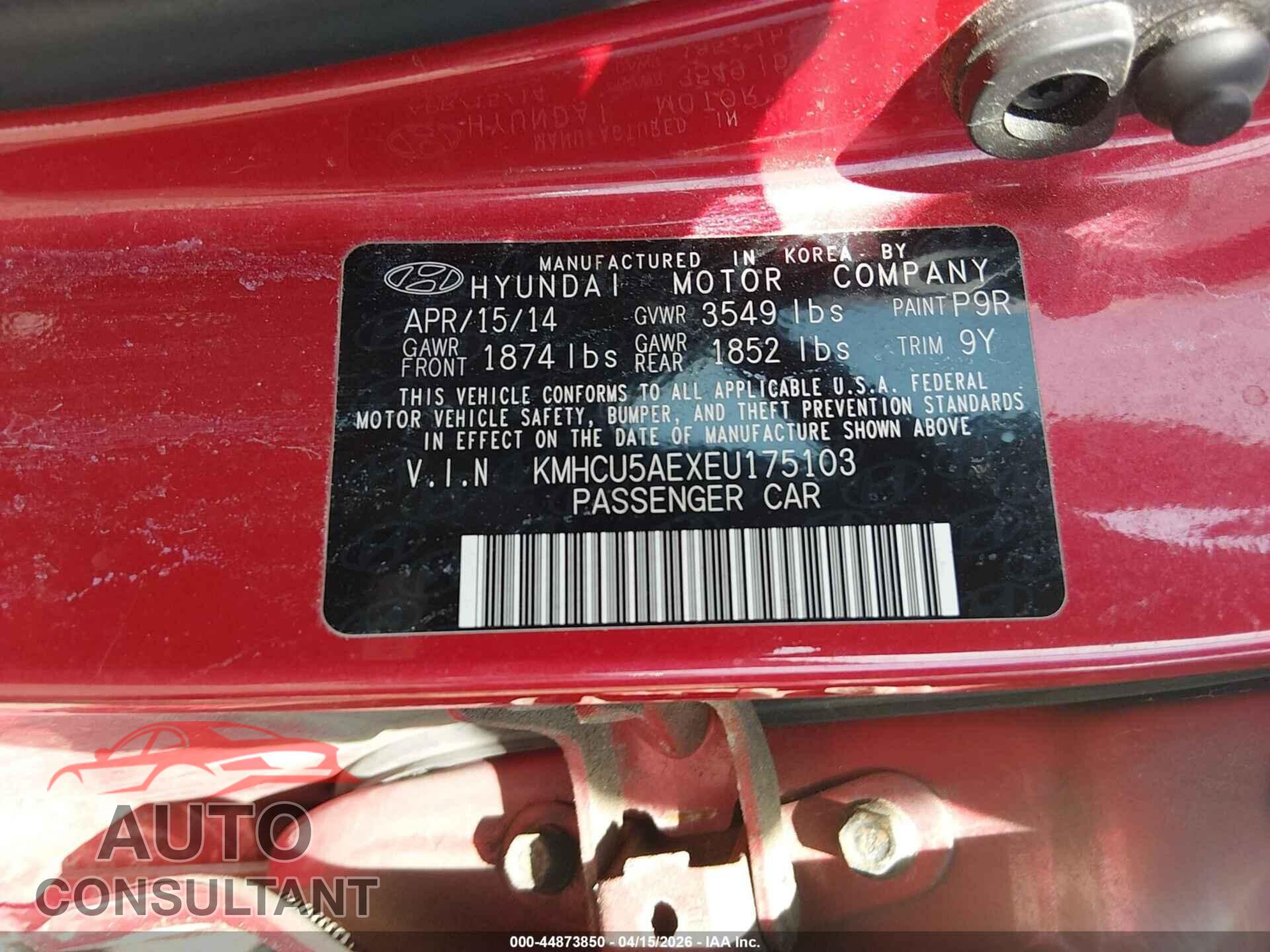 HYUNDAI ACCENT 2014 - KMHCU5AEXEU175103
