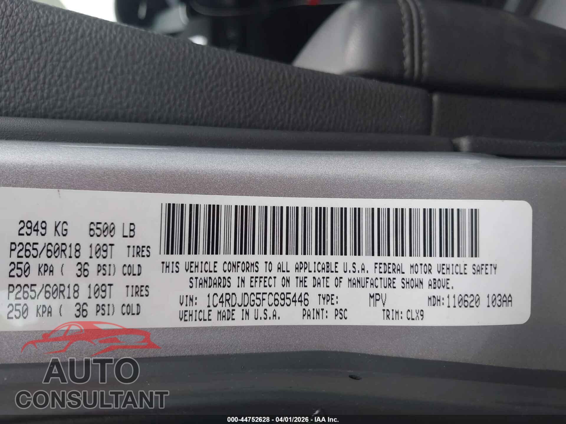 DODGE DURANGO 2015 - 1C4RDJDG5FC695446