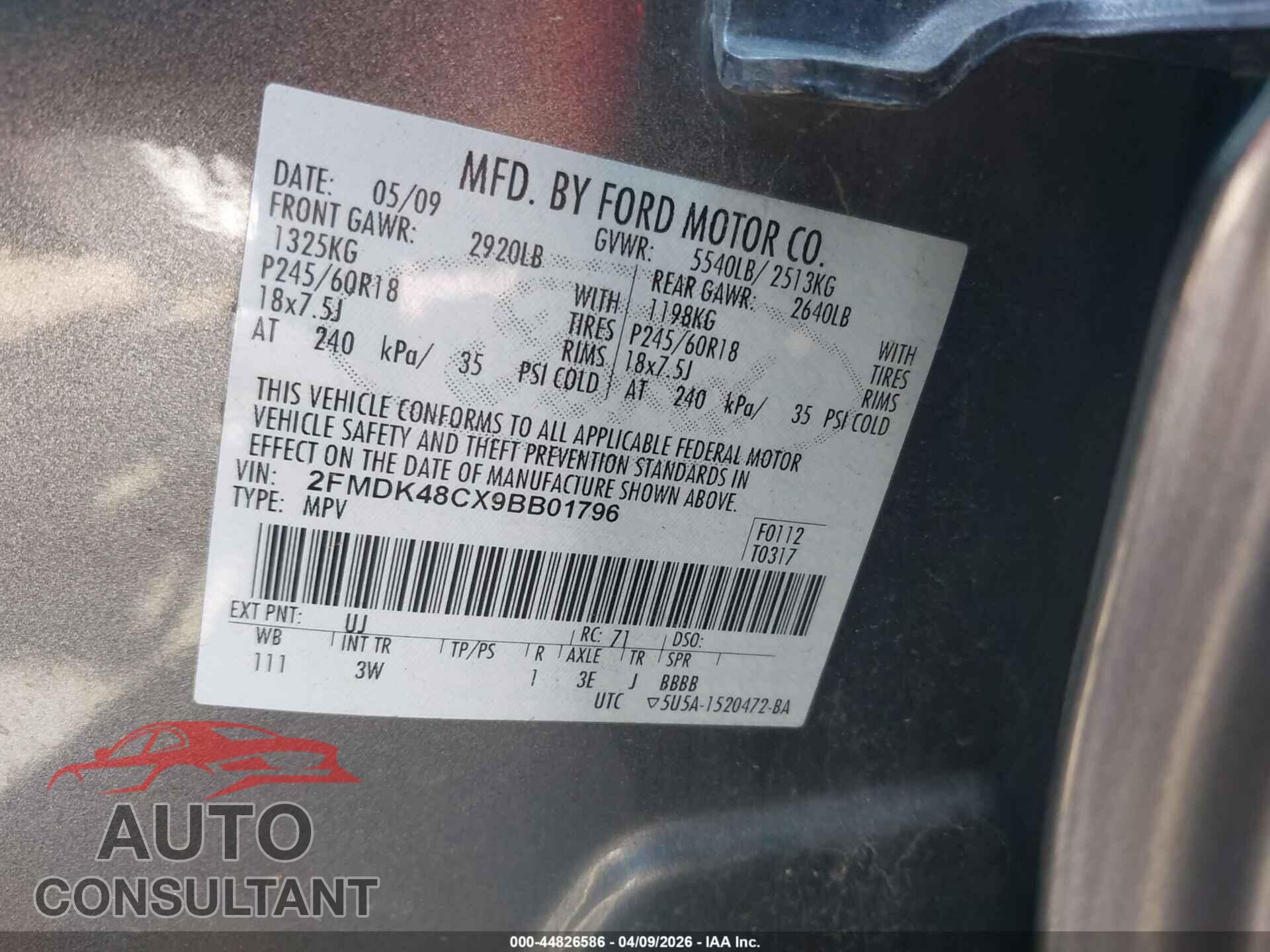 FORD EDGE 2009 - 2FMDK48CX9BB01796