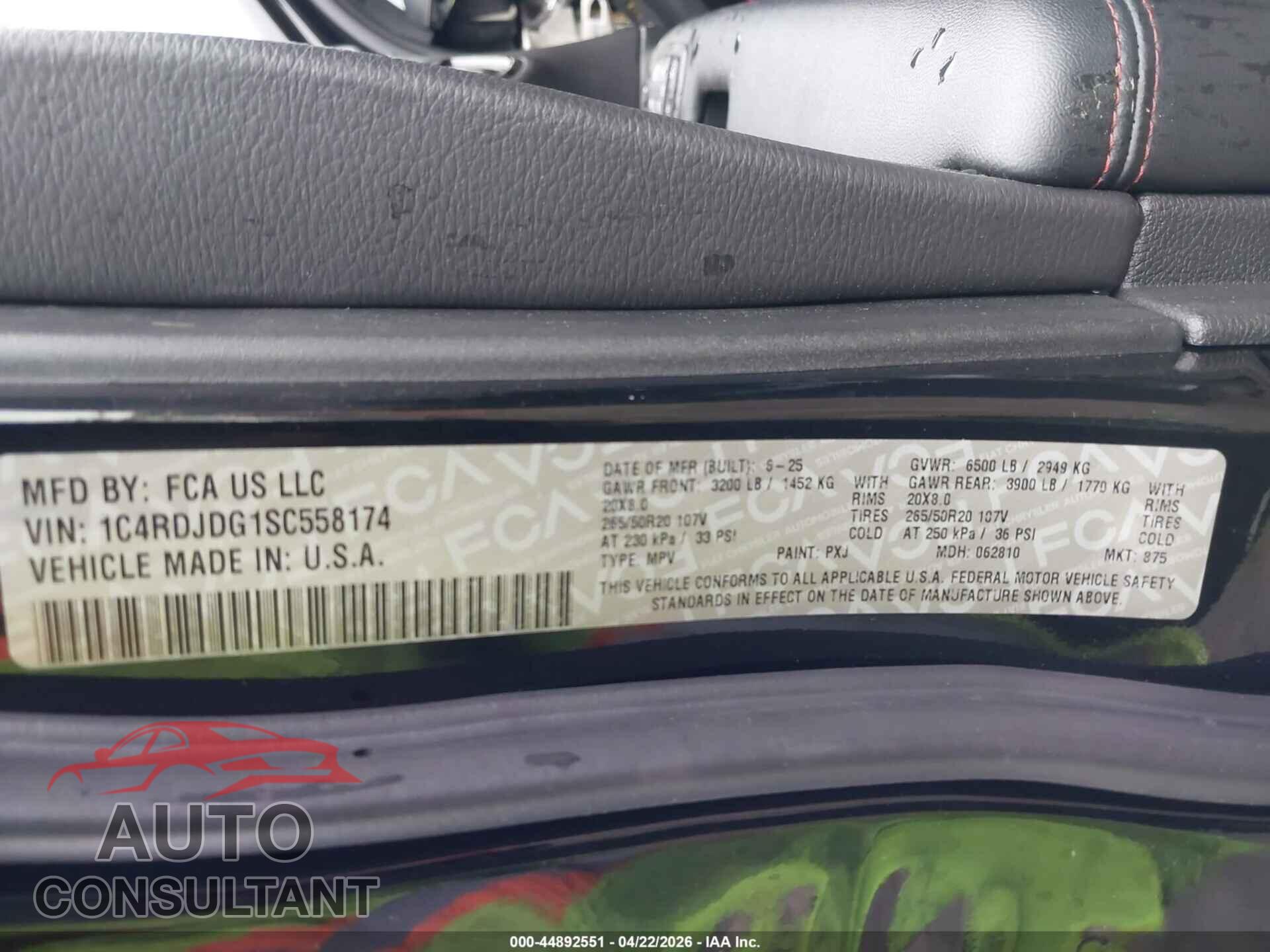 DODGE DURANGO 2025 - 1C4RDJDG1SC558174