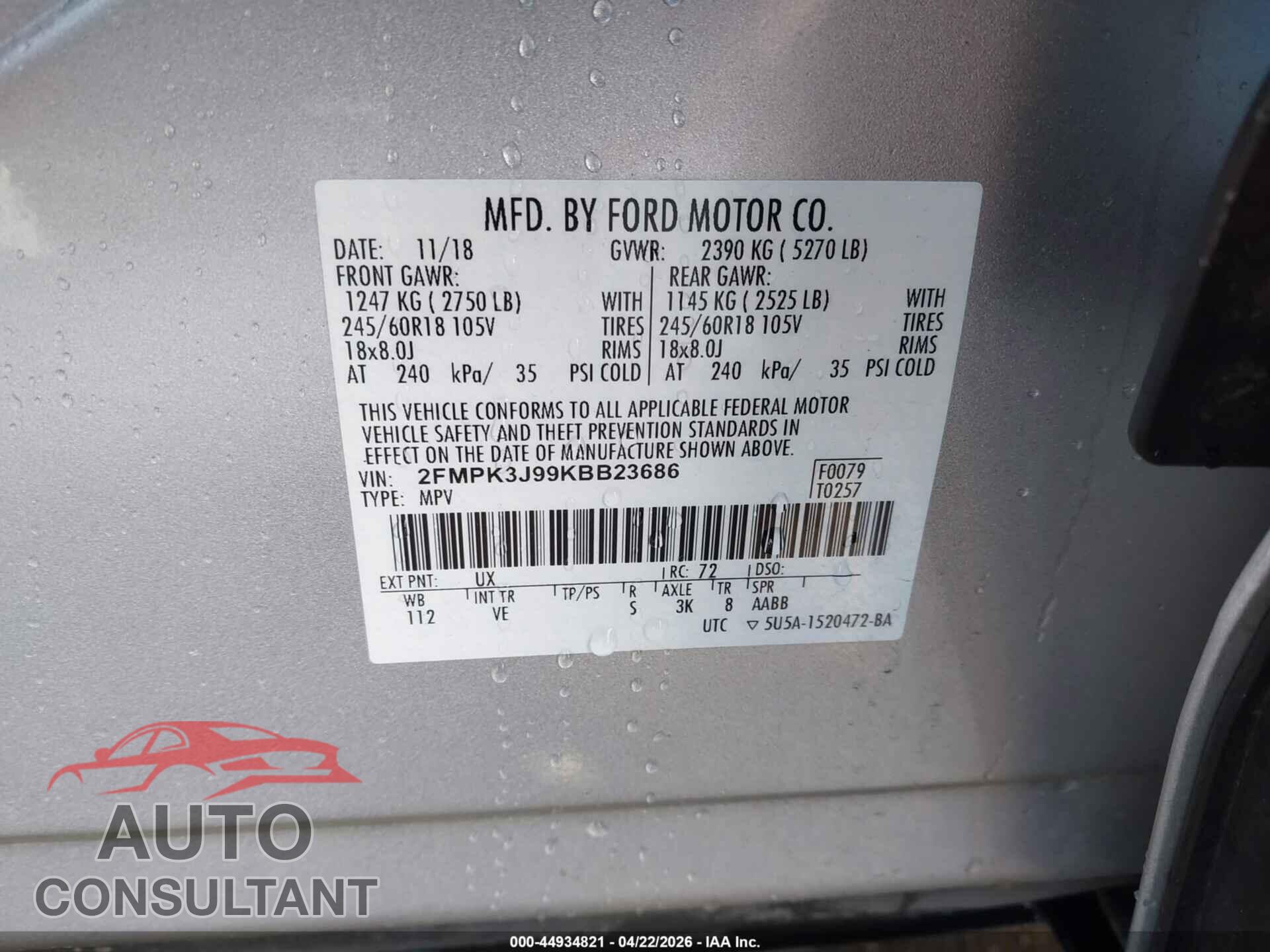 FORD EDGE 2019 - 2FMPK3J99KBB23686