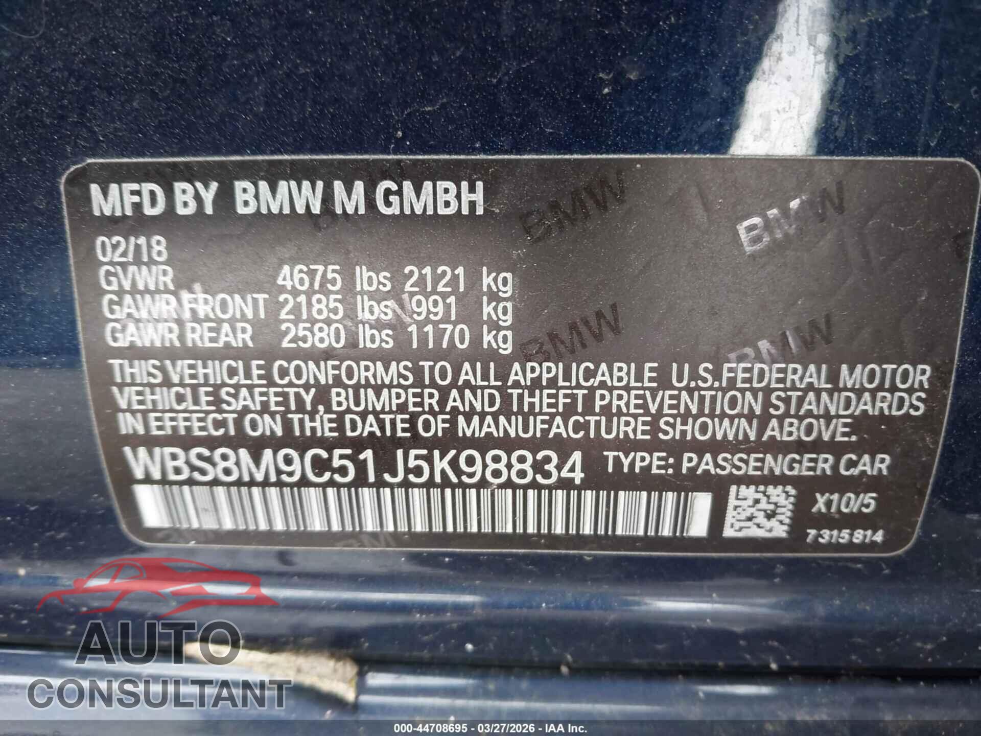 BMW M3 2018 - WBS8M9C51J5K98834