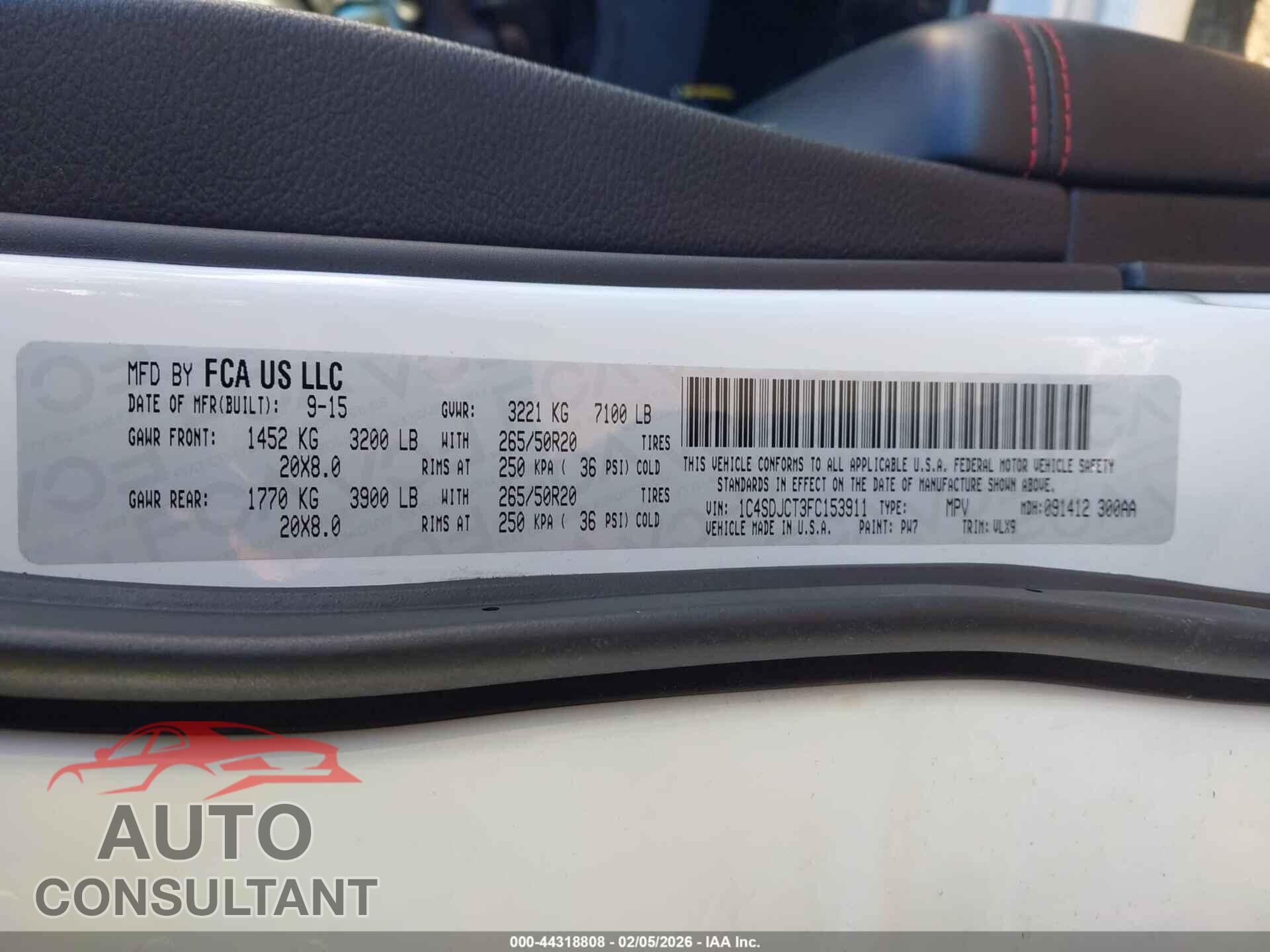 DODGE DURANGO 2015 - 1C4SDJCT3FC153911