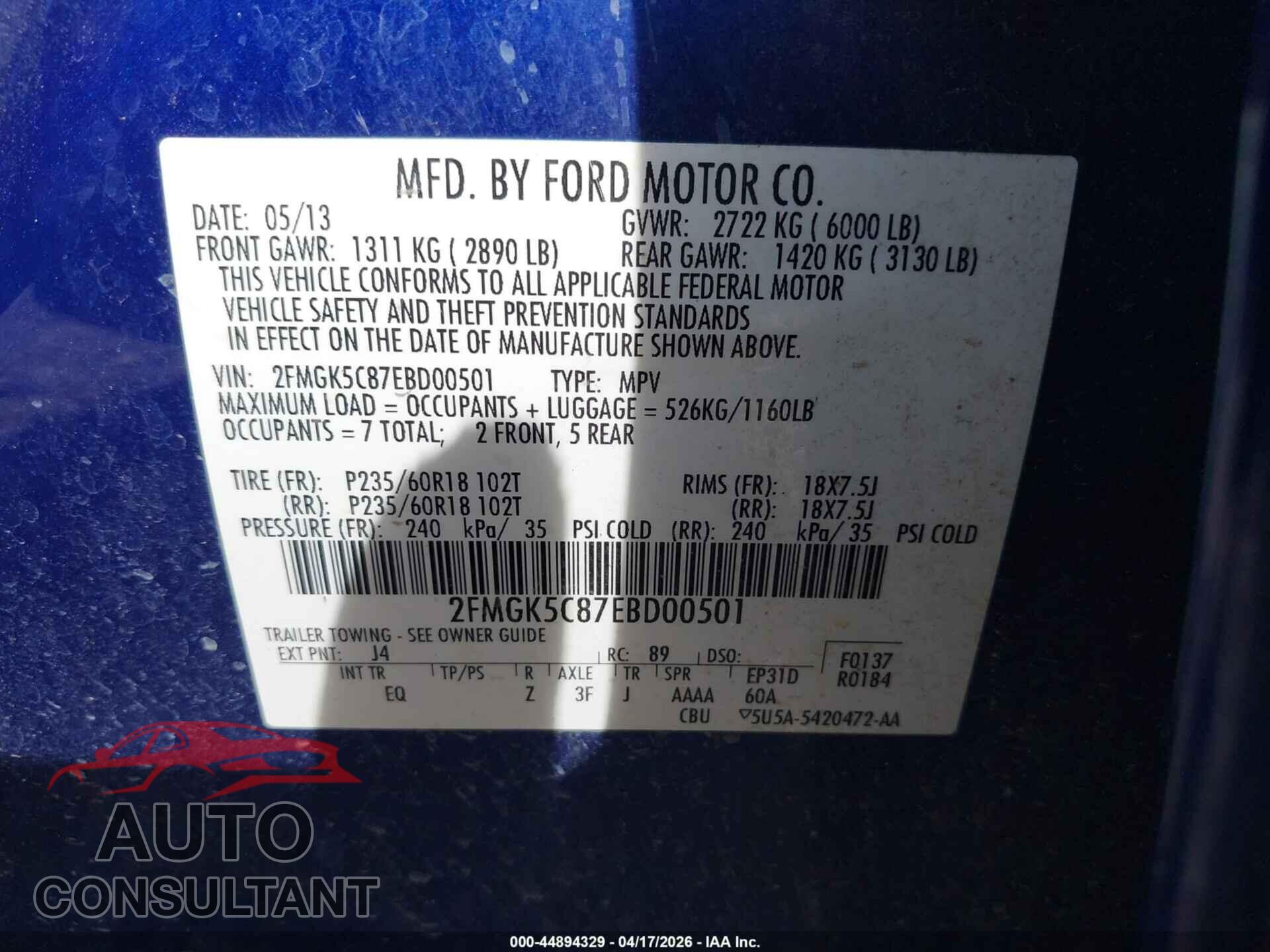 FORD FLEX 2014 - 2FMGK5C87EBD00501