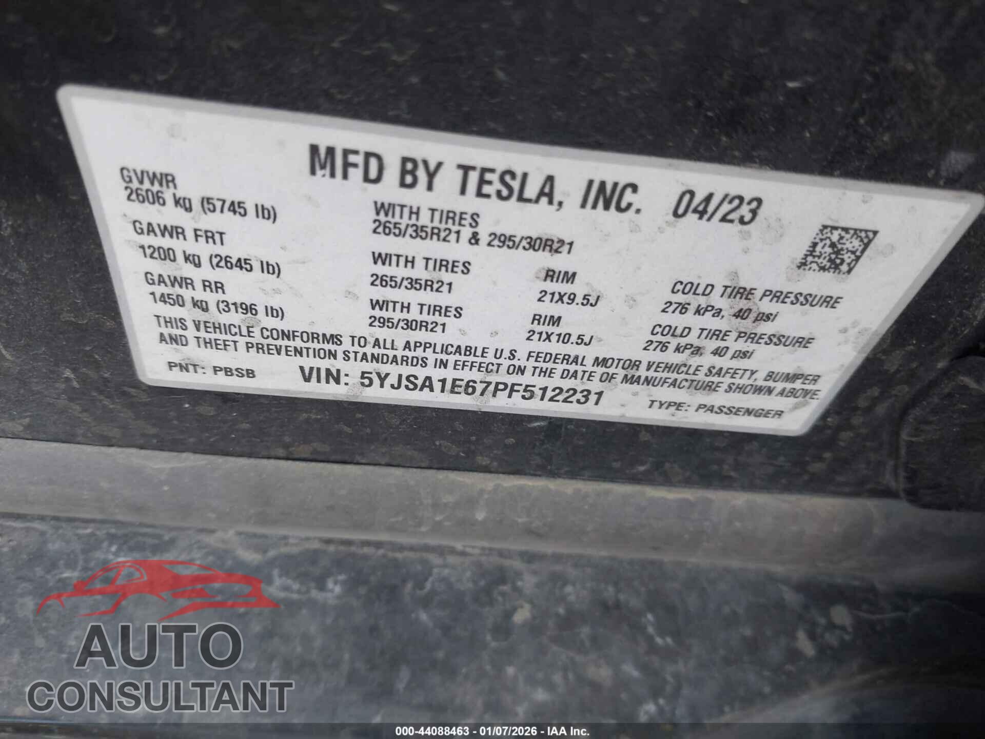 TESLA MODEL S 2023 - 5YJSA1E67PF512231