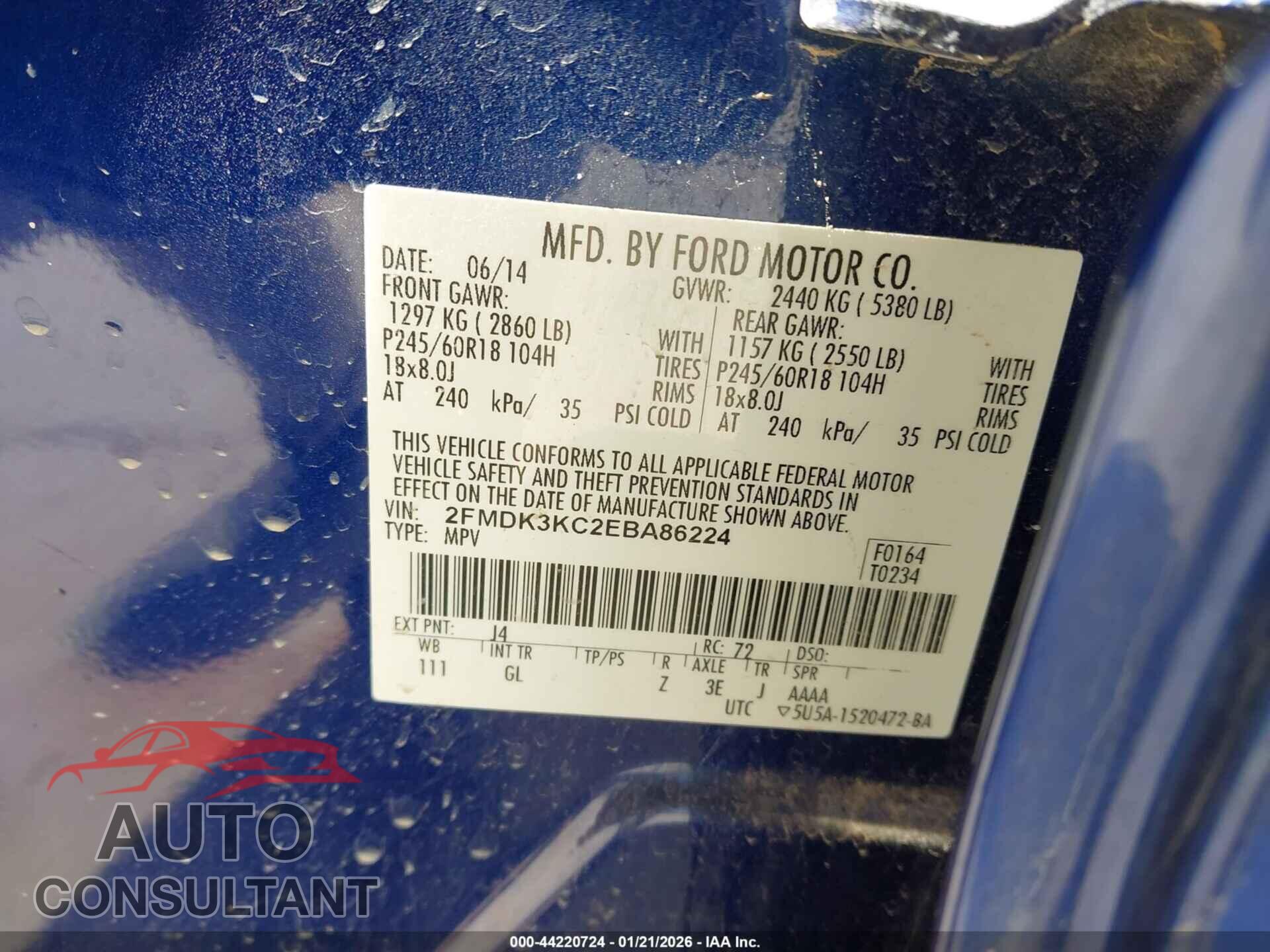 FORD EDGE 2014 - 2FMDK3KC2EBA86224