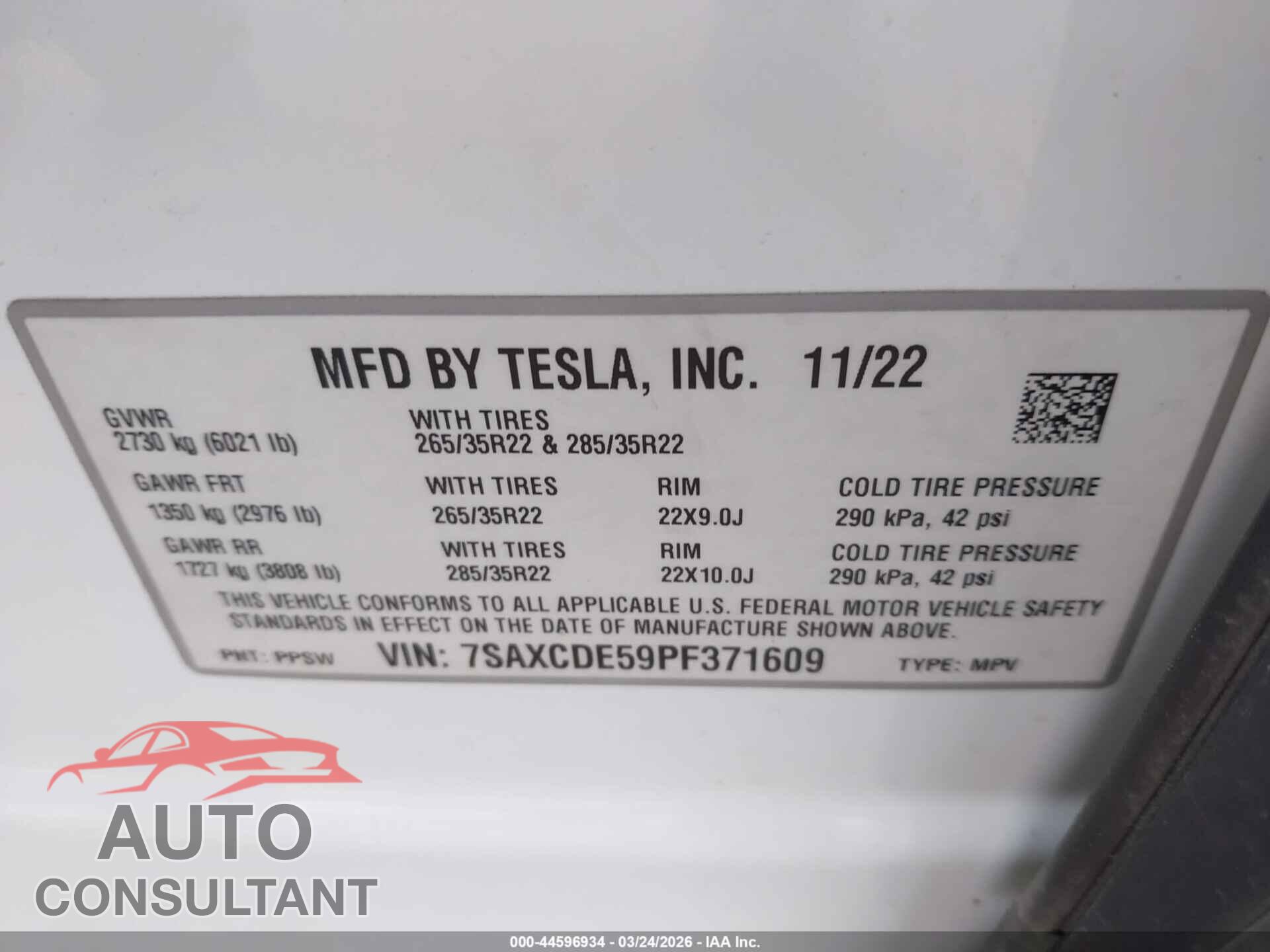 TESLA MODEL X 2023 - 7SAXCDE59PF371609