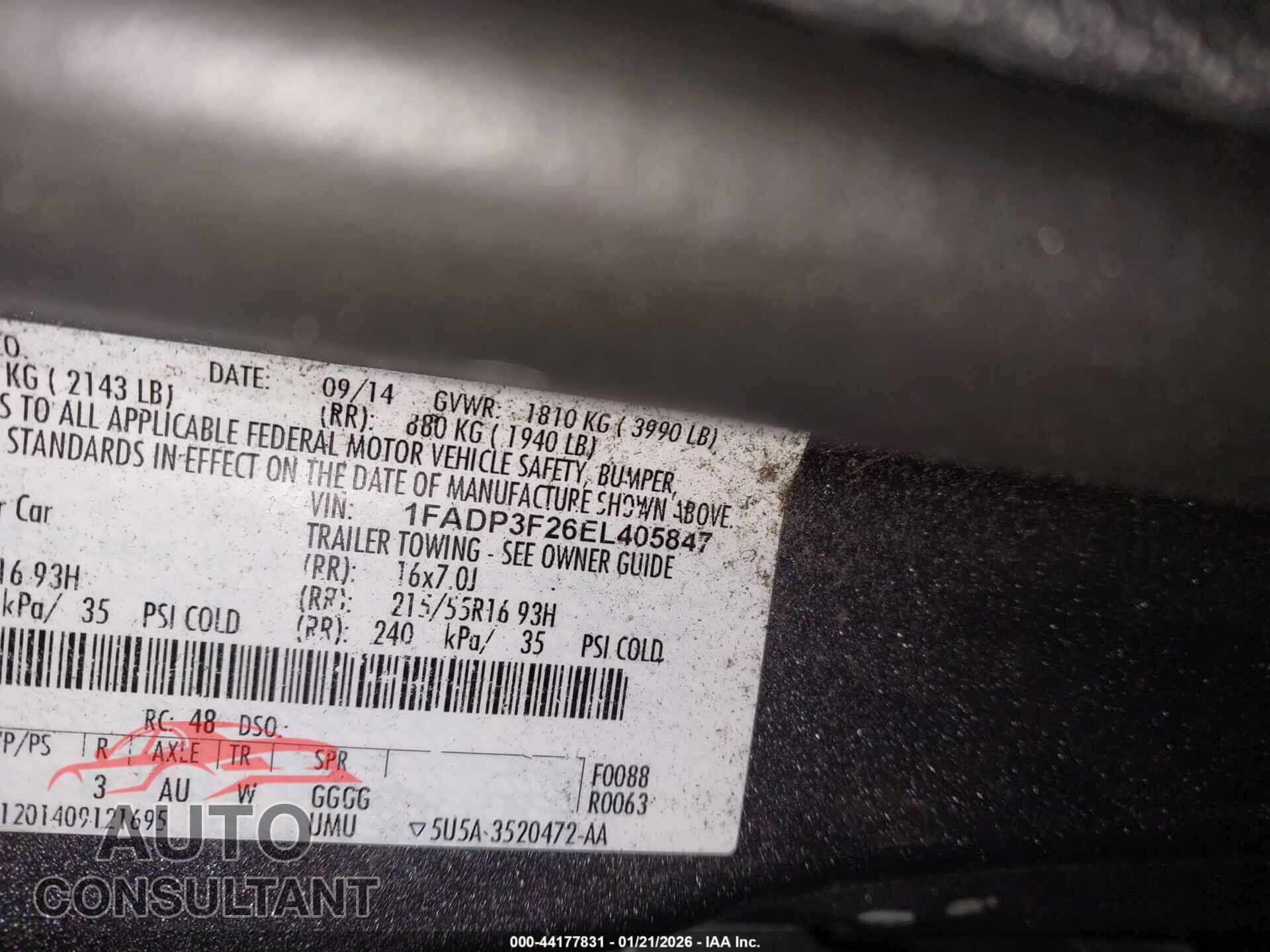 FORD FOCUS 2014 - 1FADP3F26EL405847