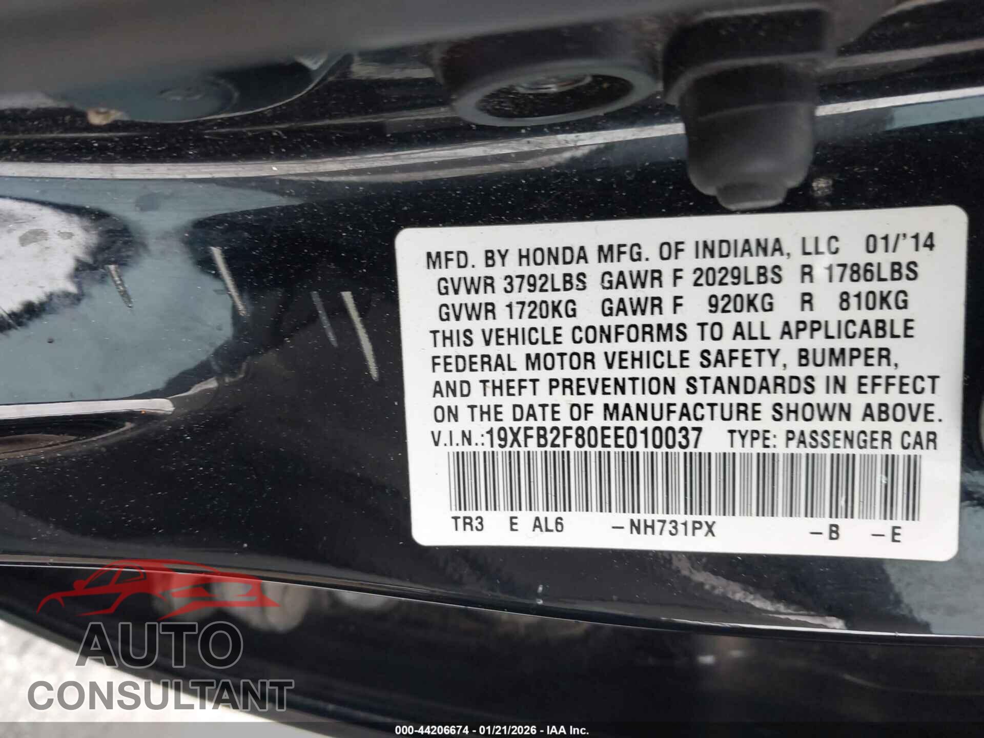HONDA CIVIC 2014 - 19XFB2F80EE010037