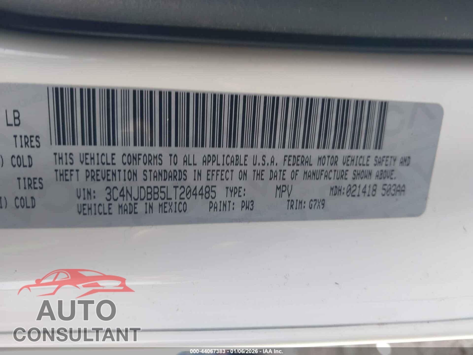 JEEP COMPASS 2020 - 3C4NJDBB5LT204485