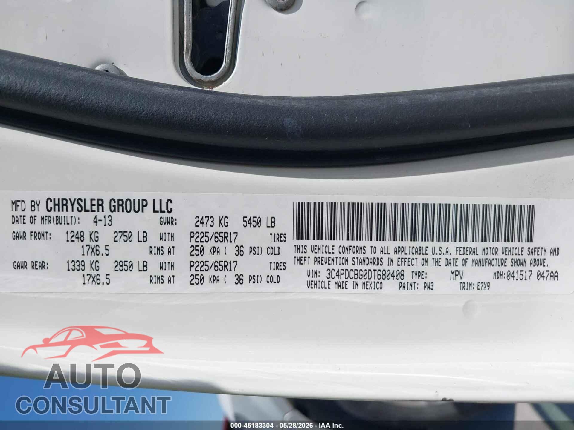 DODGE JOURNEY 2013 - 3C4PDCBG0DT680408