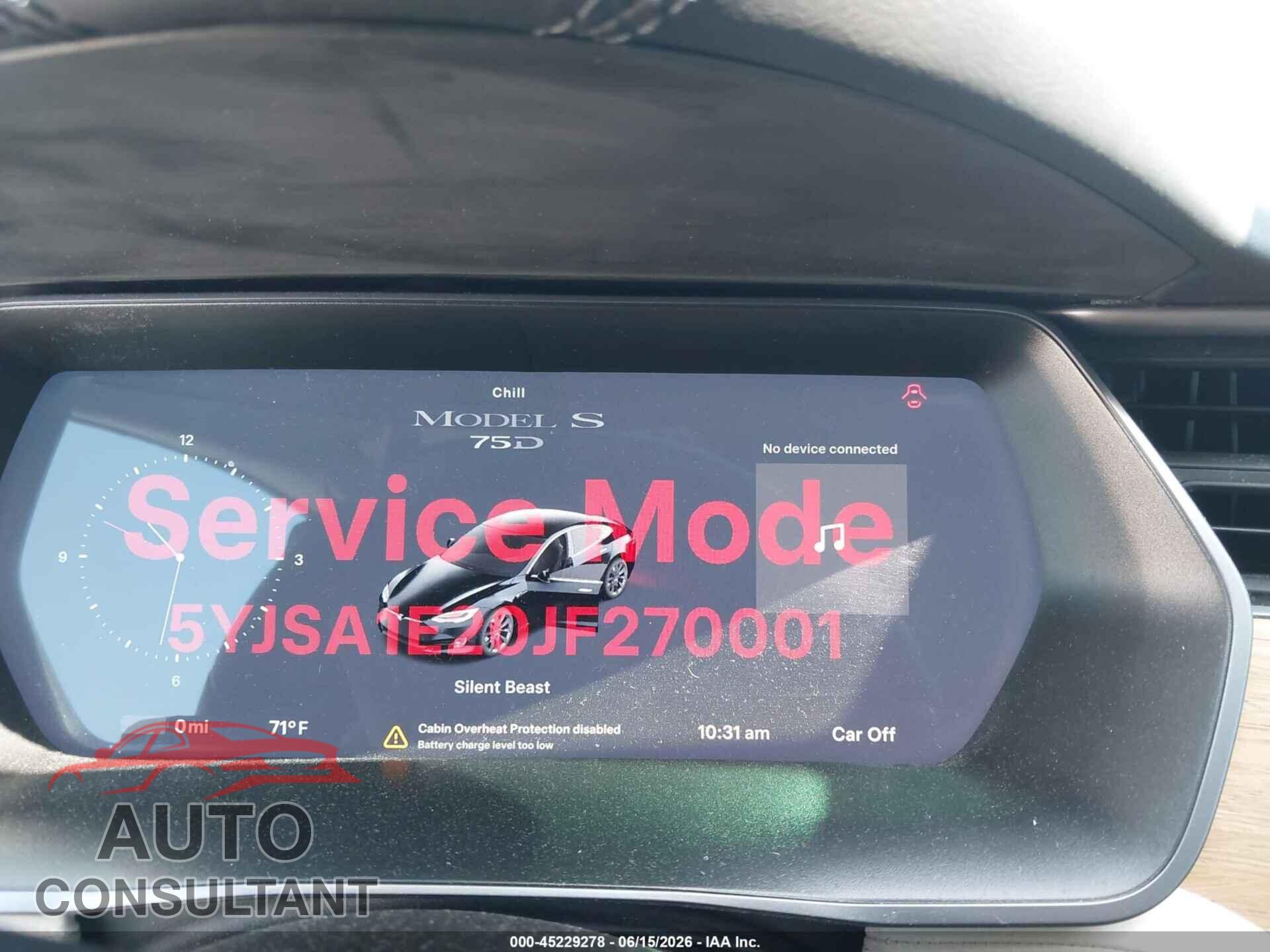 TESLA MODEL S 2018 - 5YJSA1E20JF270001