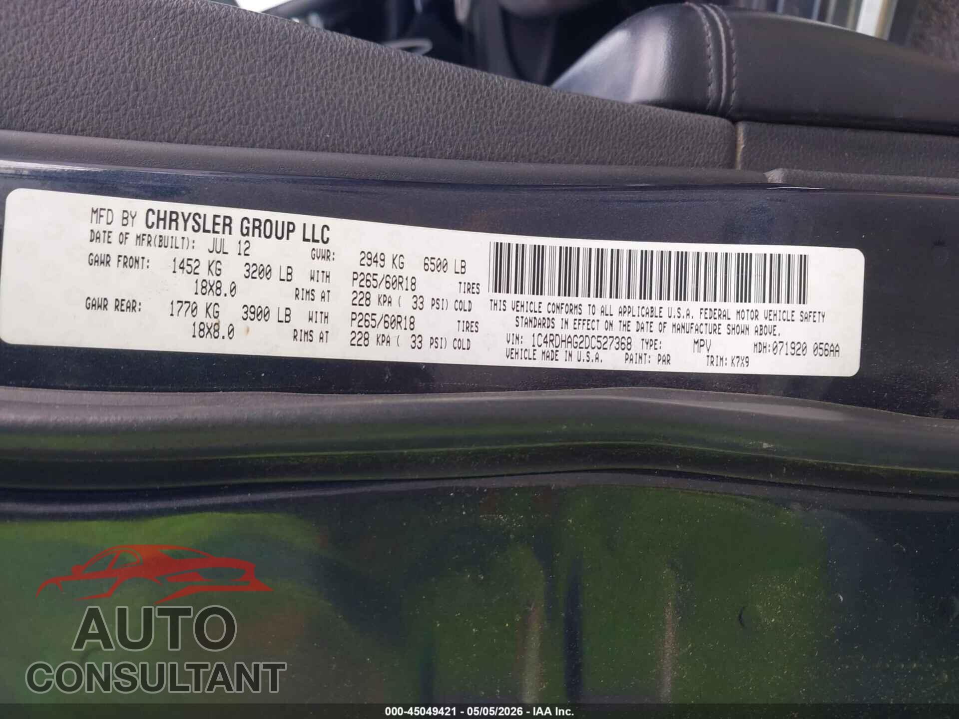 DODGE DURANGO 2013 - 1C4RDHAG2DC527368