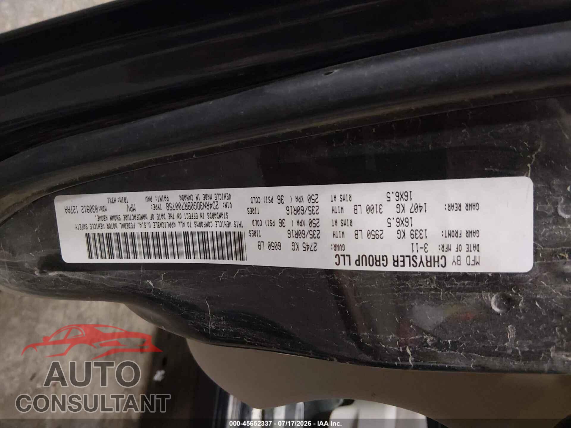 DODGE GRAND CARAVAN 2011 - 2D4RN3DG0BR700758