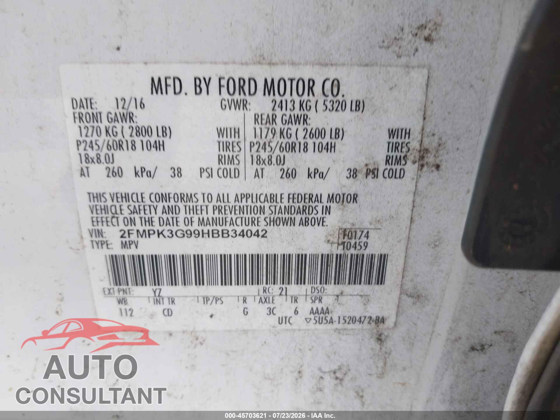 FORD EDGE 2017 - 2FMPK3G99HBB34042
